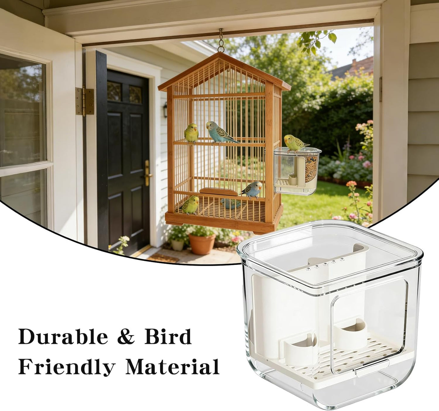 No Mess 2-in-1 Bird Cage Feeder & Water Feeder, Double Station Transparent Parrot Feeder, Bird Cage Accessories for Budgies Lovebirds Conures Cockatiels
