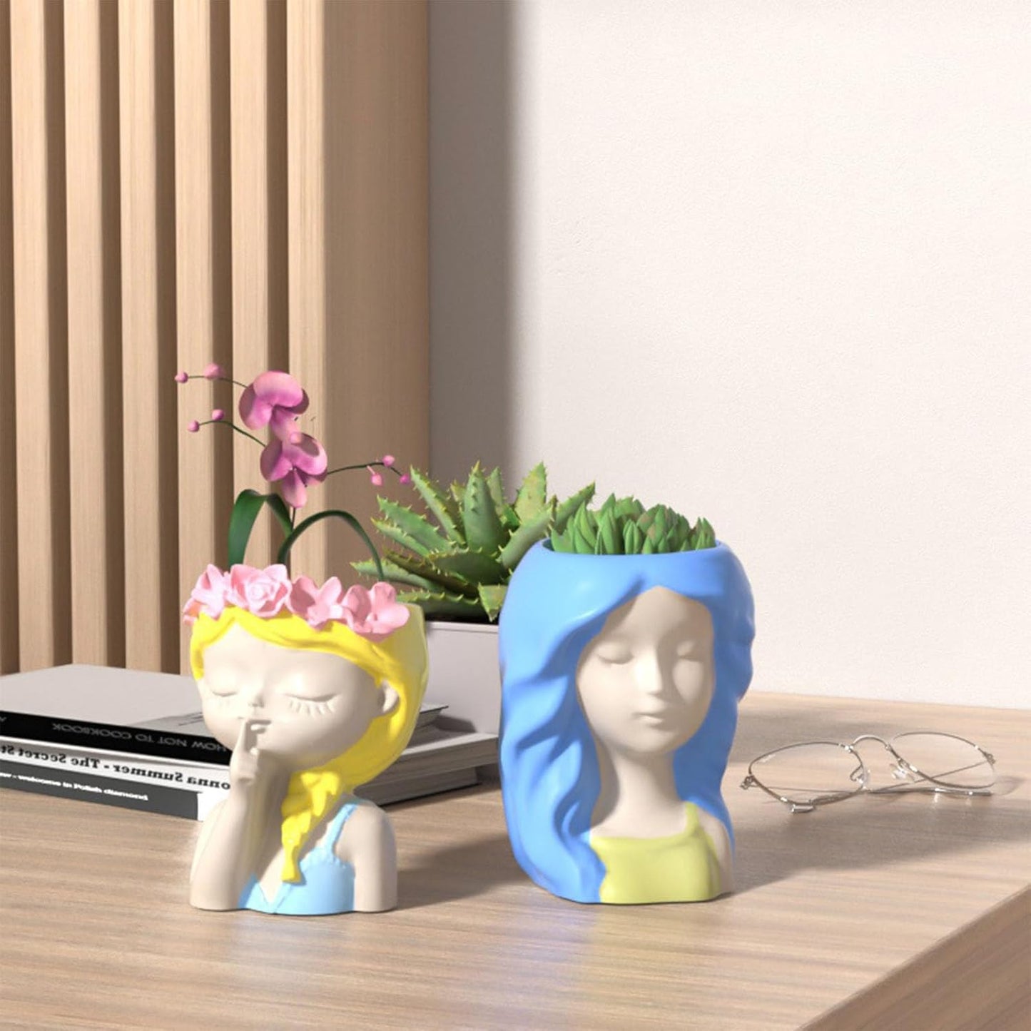3pcs DIY Cute Girls Flower Pots Silicone Molds Pen Holder Epoxy Resin 