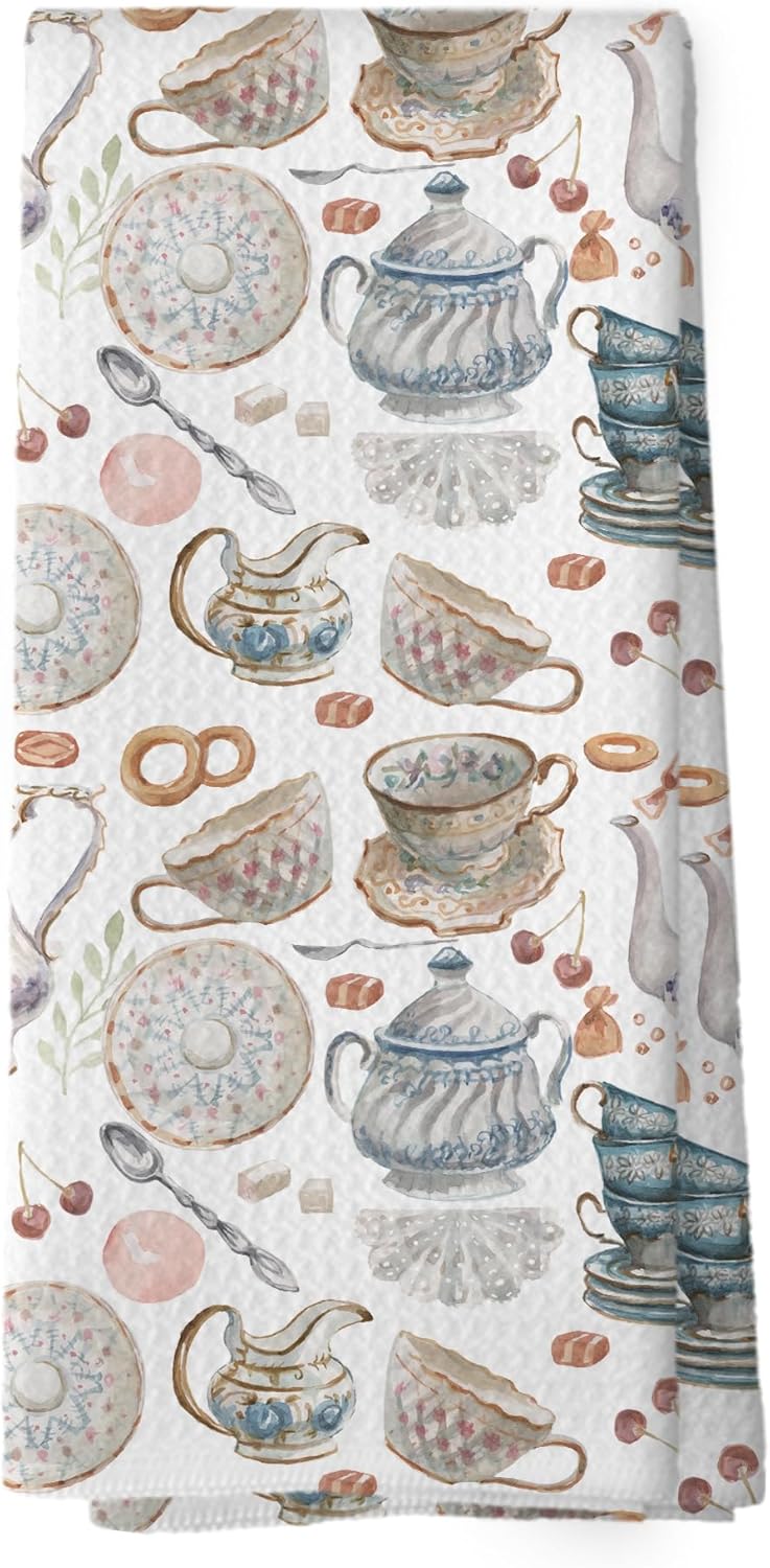 Vintage Teacups Kitchen Dish Towels, Retro French Garden Tea Lover Gif
