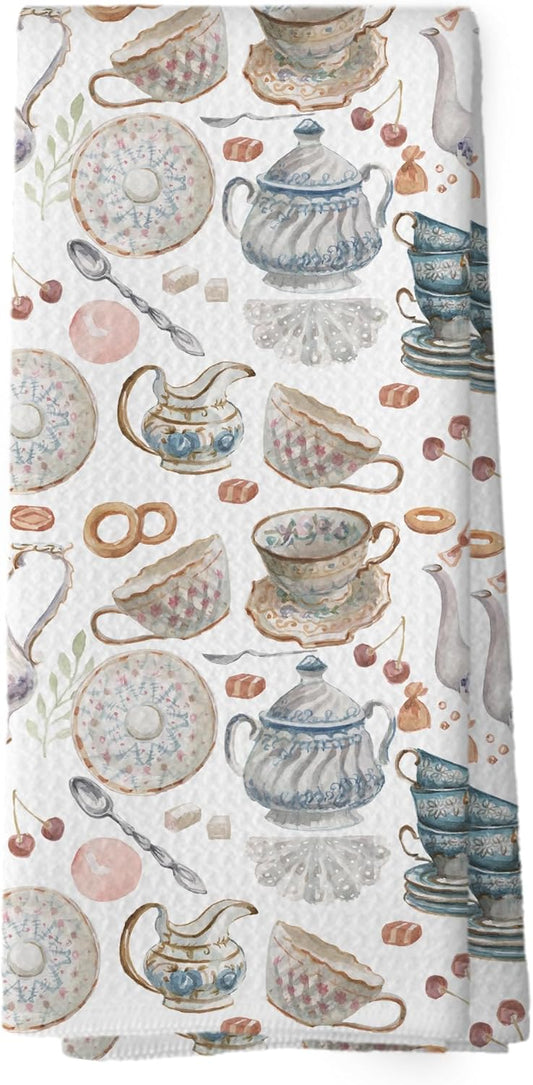 Vintage Teacups Kitchen Dish Towels, Retro French Garden Tea Lover Gif