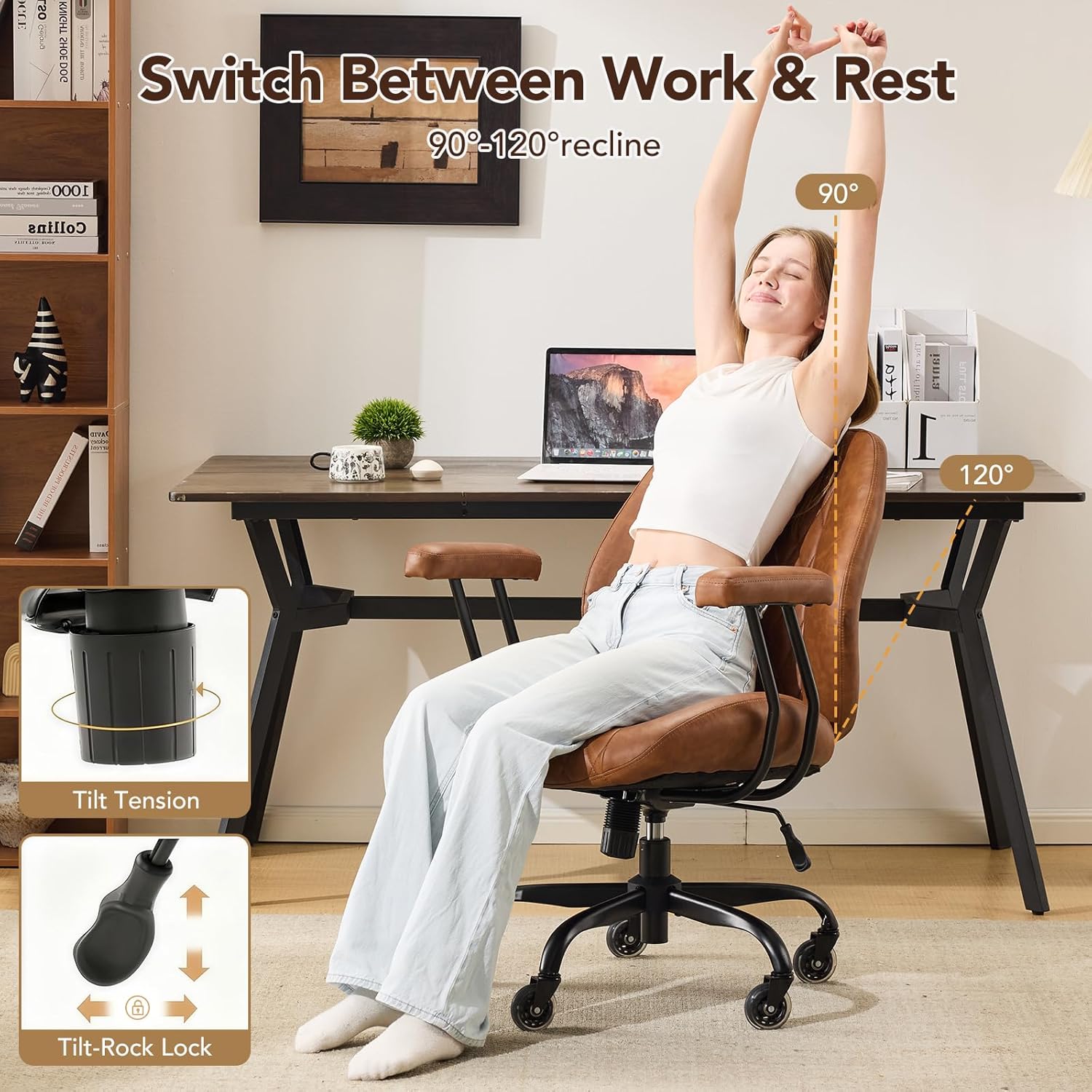 YFO Home Office Desk Chair Office Rubber Casters Ergonomic Computer Ch