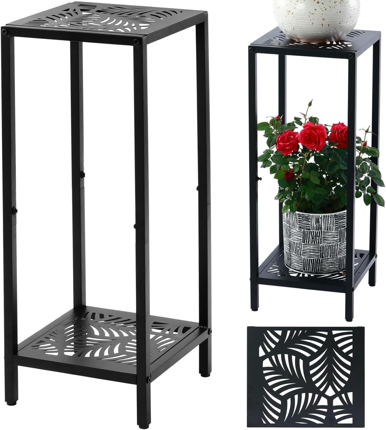 Party Zealot 2-Tier Tall Metal Square Plant Stand Heavy-Duty Modern Fl