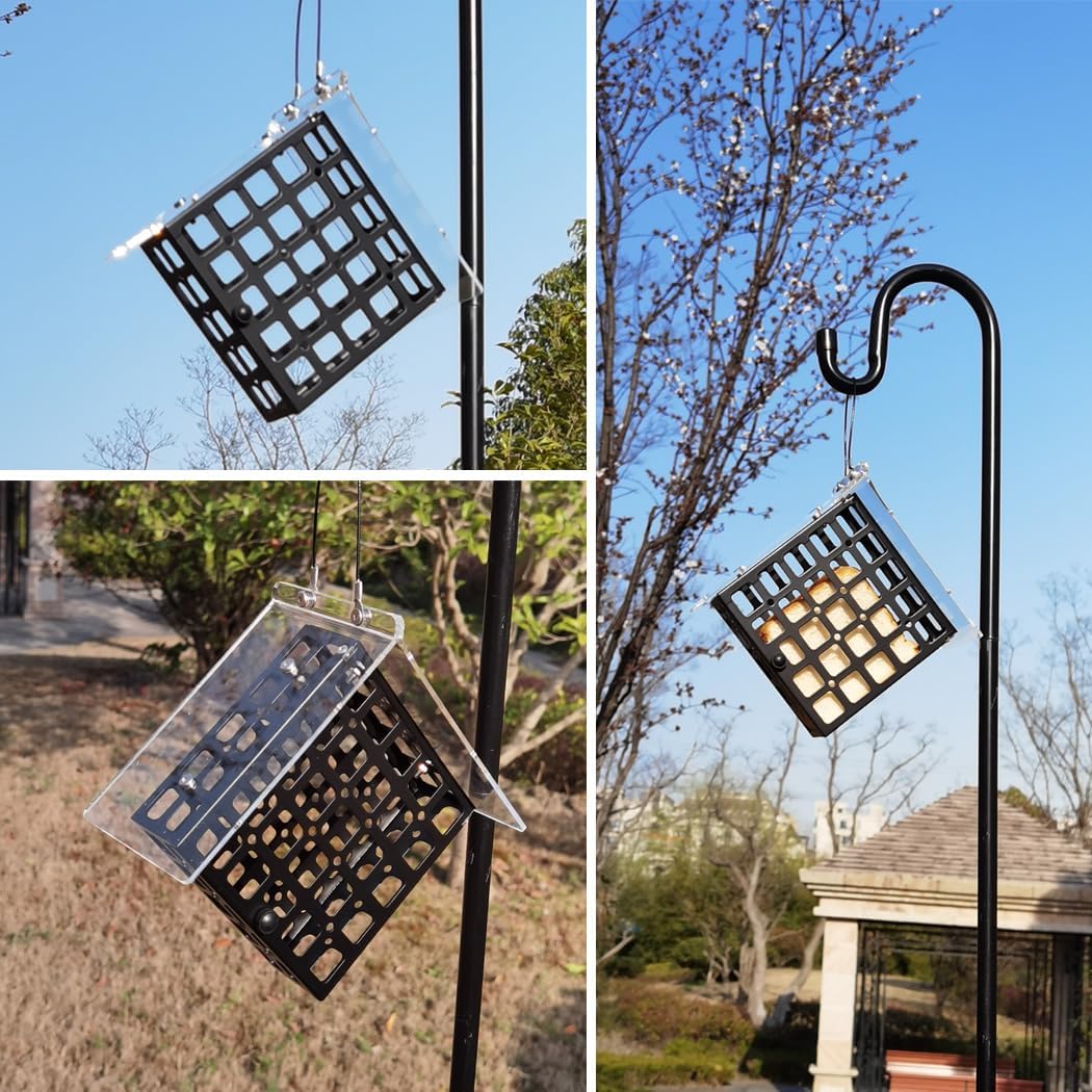 Suet Cage Bird Feeder for Outdoors - Hanging Outside or on Window - Easy DIY Assembly with Clear Roof Rain Proof - Basket for Woodpecker, Chickadee, Nuthatch