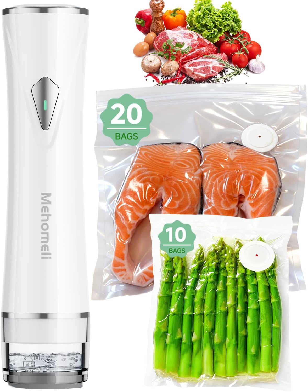 Compact Vacuum Sealer for Food (Vacuum Sealer Machine + 30 Reusable Va