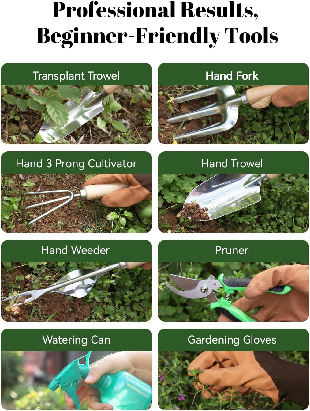 VerdantVibes 9-Piece Garden Tool Set - Heavy Duty Gardening Hand Tools