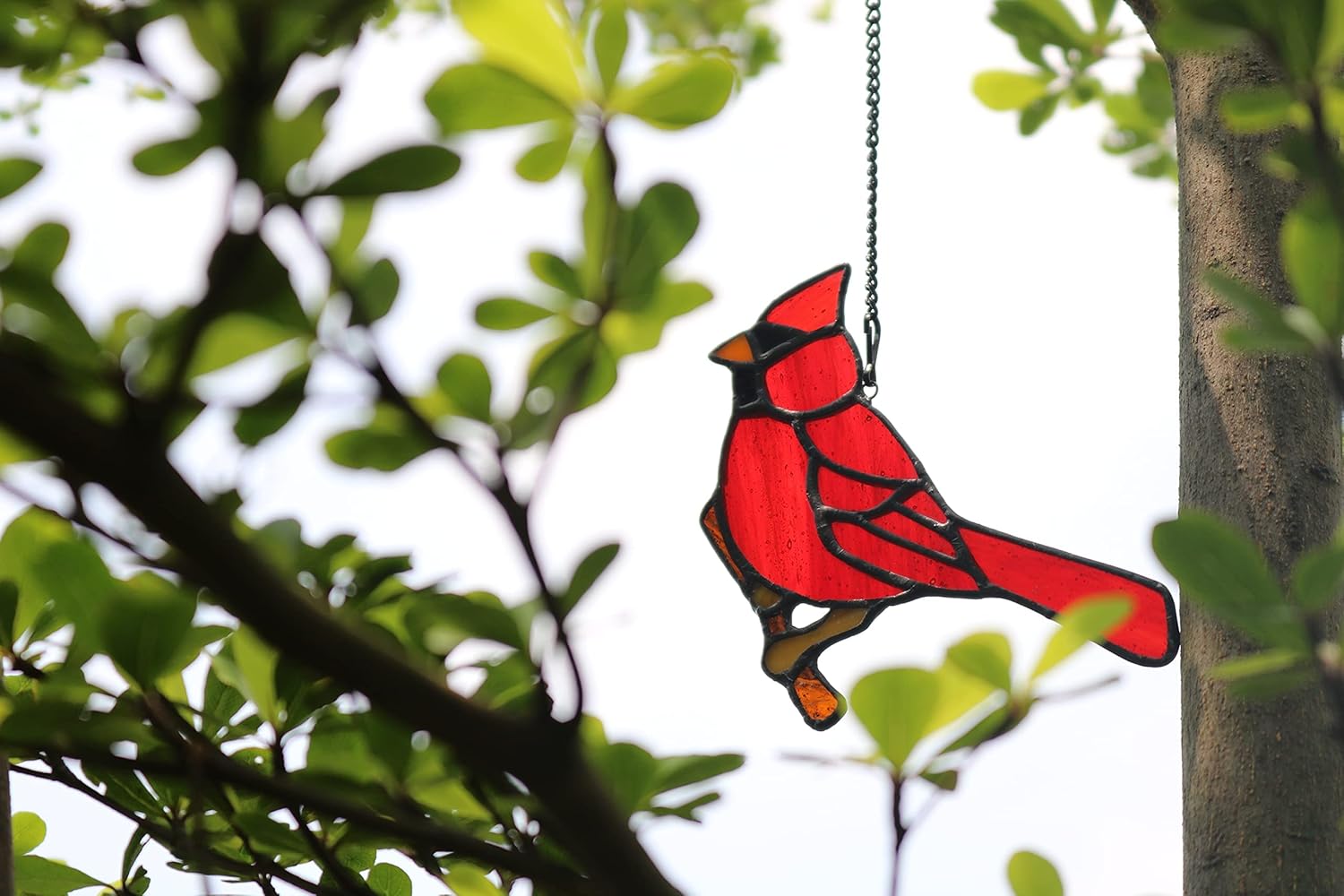 Cardinal Gifts Bird on Branch Stained Glass Window hangings,Cardinal D