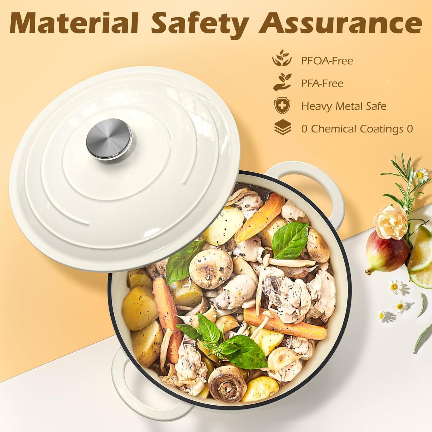 Enameled Cast Iron Dutch Oven - Umite Chef 5QT Pot with Lid & Cotton P