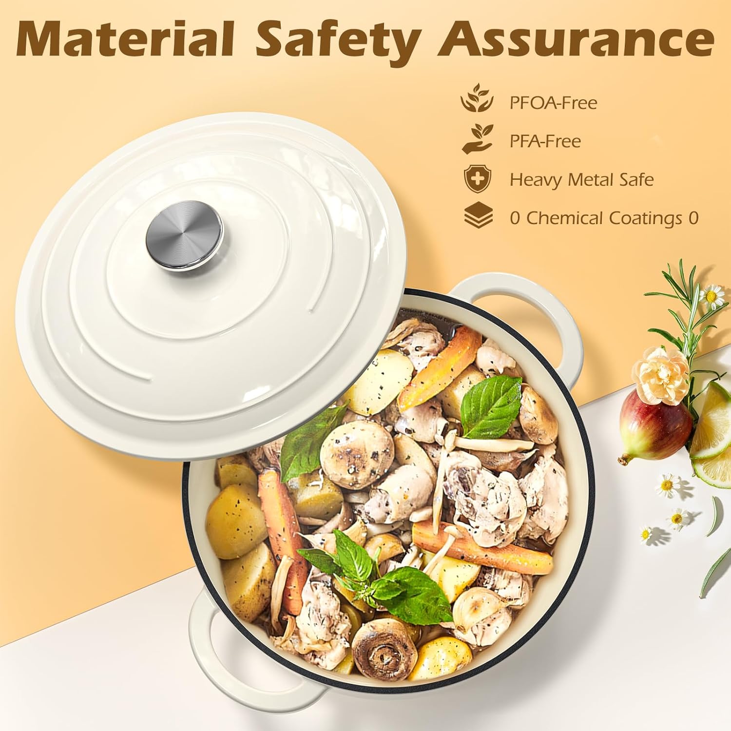 Enameled Cast Iron Dutch Oven - Umite Chef 5QT Pot with Lid & Cotton P