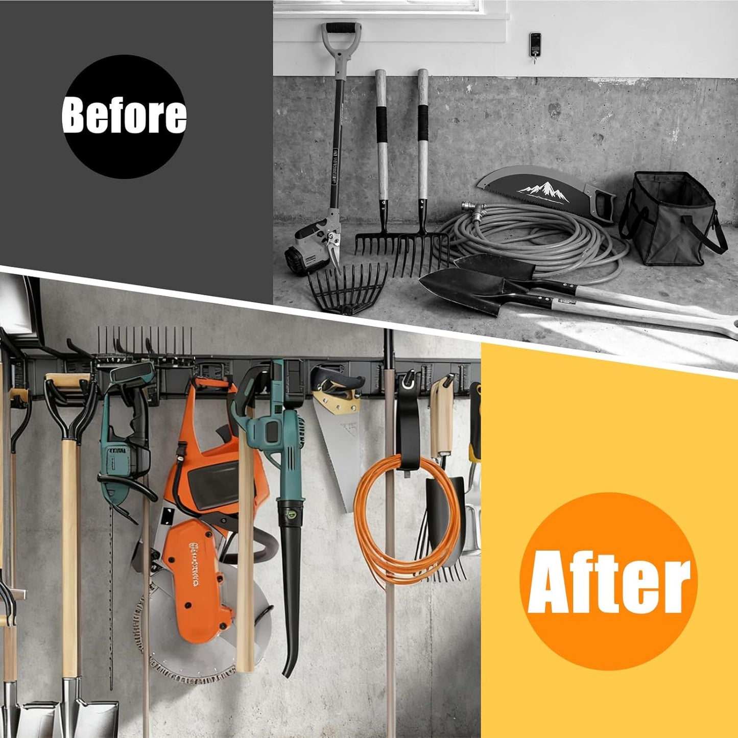 Heavy Duty Garage Wall Organizer with 700LB Capacity, 48Inch Garage Tool Organizer Wall Mount and Garden Tool Organizer with Adjustable Tool Rack for Garage Shed Yard Storage