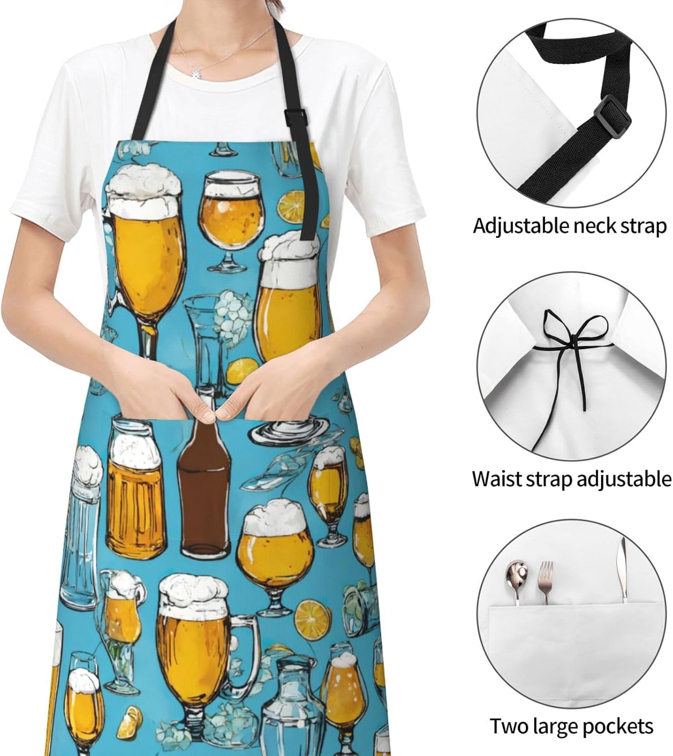 Beer Bubble Print Laundry apron 28x33 In Waterproof Kitchen Apron with
