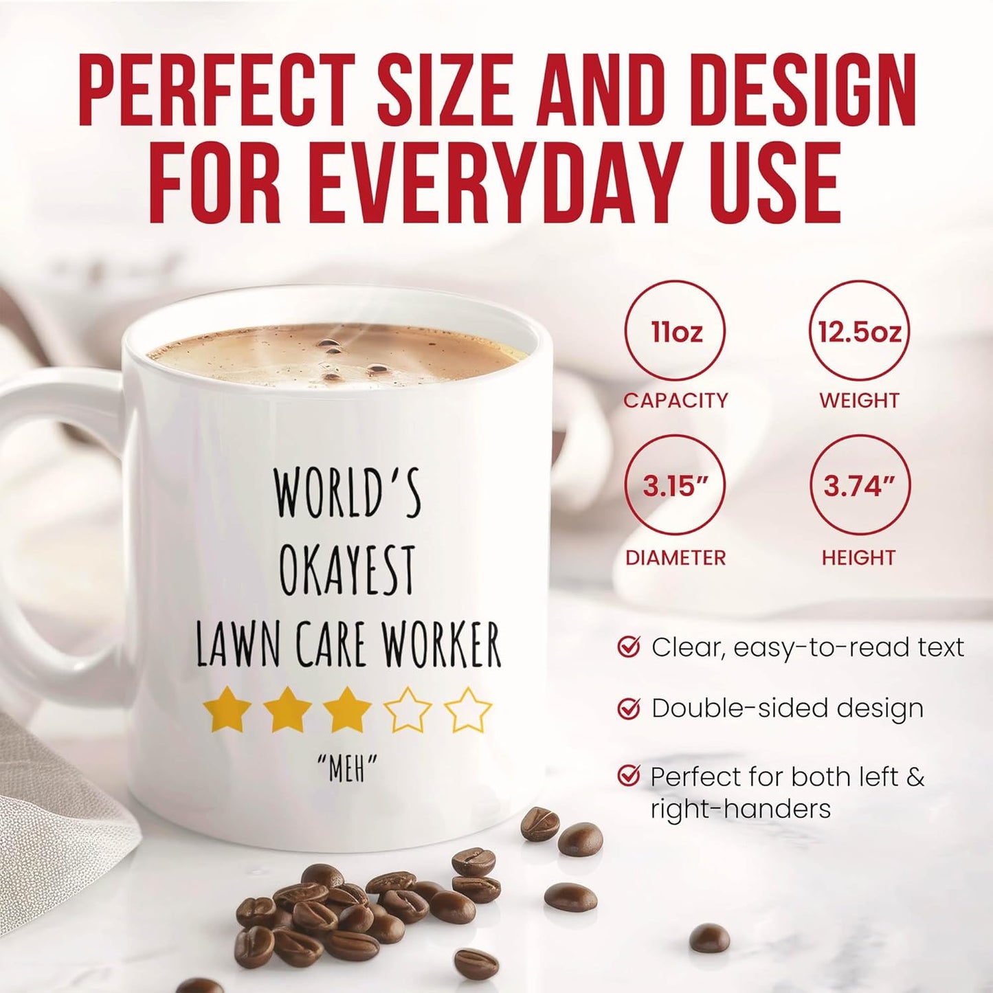 Okayest Lawn Care Worker Mug - Average Gardener Coffee Cup - Designer Funny Gift From Family - Yard Maintenance Tea Mugs - Cups - 11 Oz Ceramic Gifts For Outdoor Enthusiasts, Birthday, Him, Her