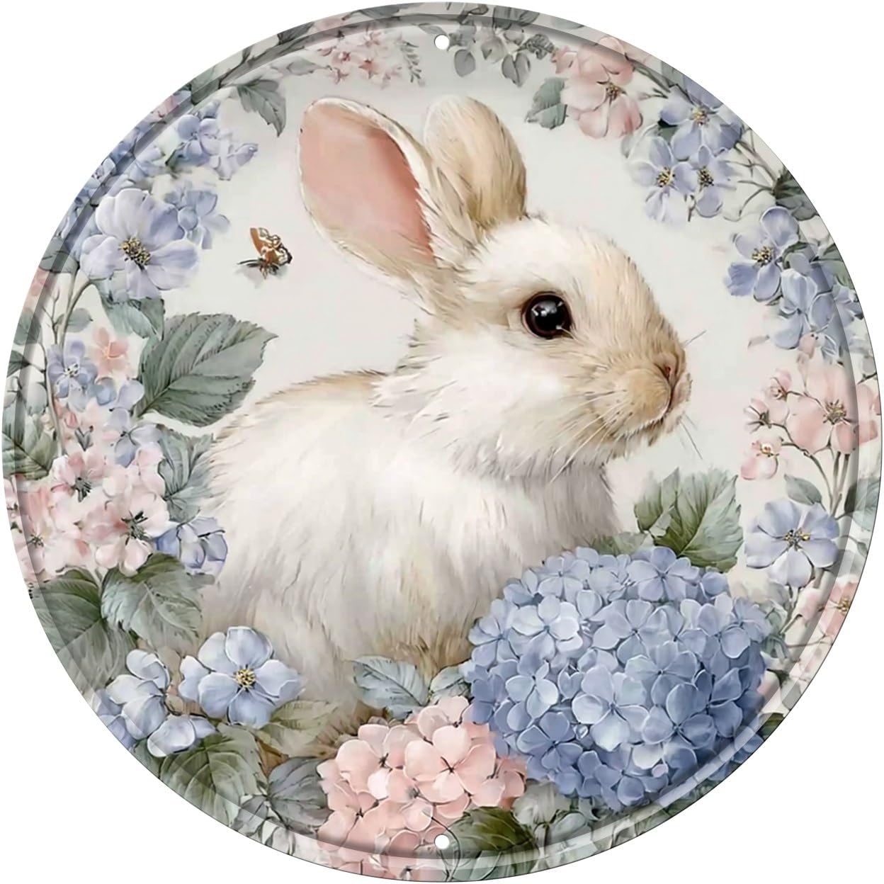 Easter Rabbit Round Metal Tin Sign Wreath Vintage Wall Decor for Home 