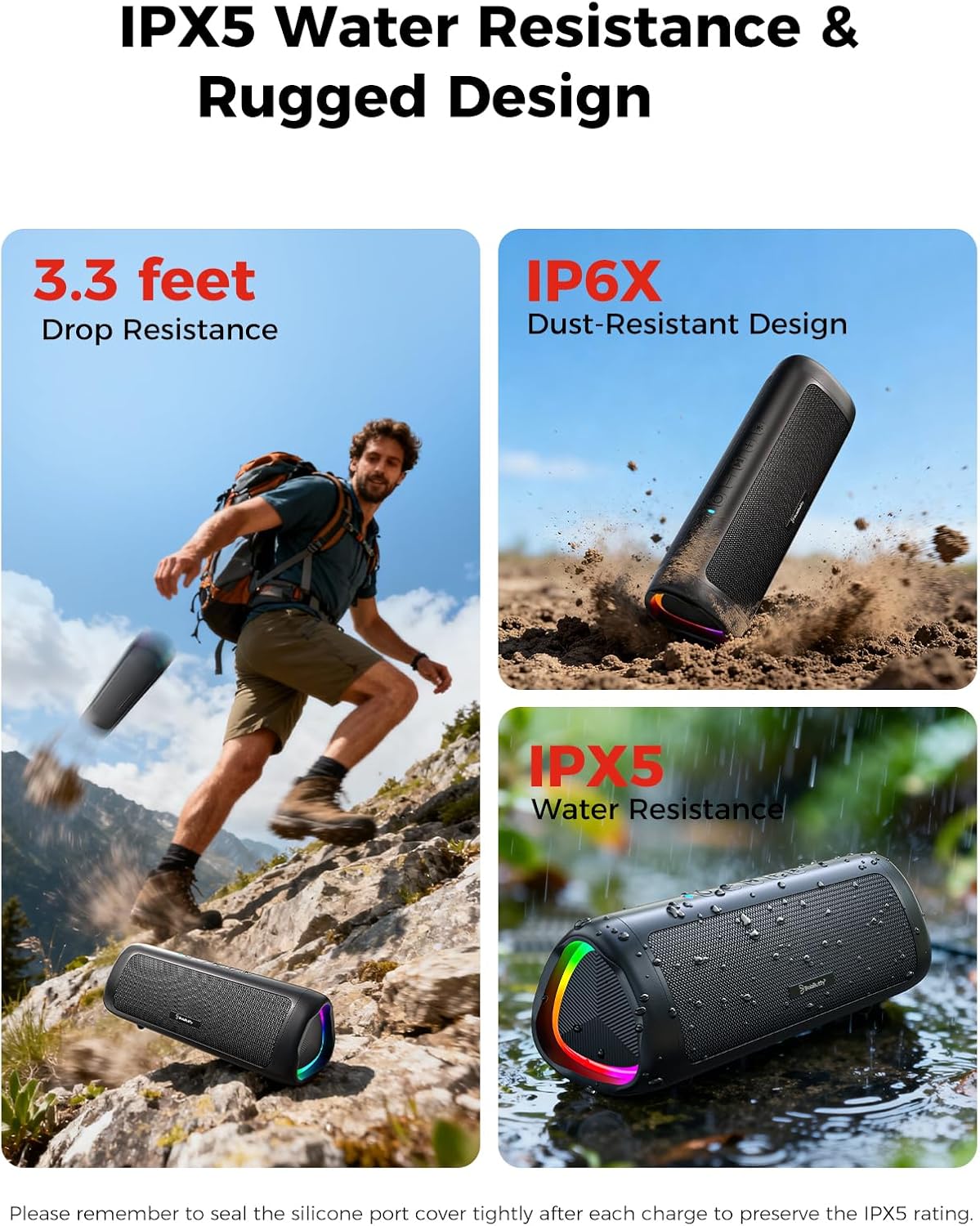 Bluetooth Speaker with HD Sound, Portable Wireless, IPX5 Waterproof, U