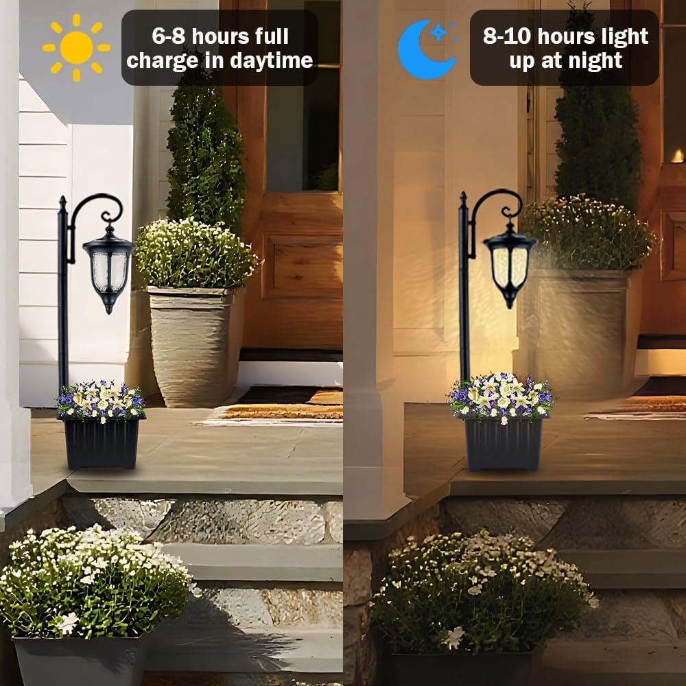 Solar Lamp Post Light with Planter, Outdoor Solar Lights with Crackle 
