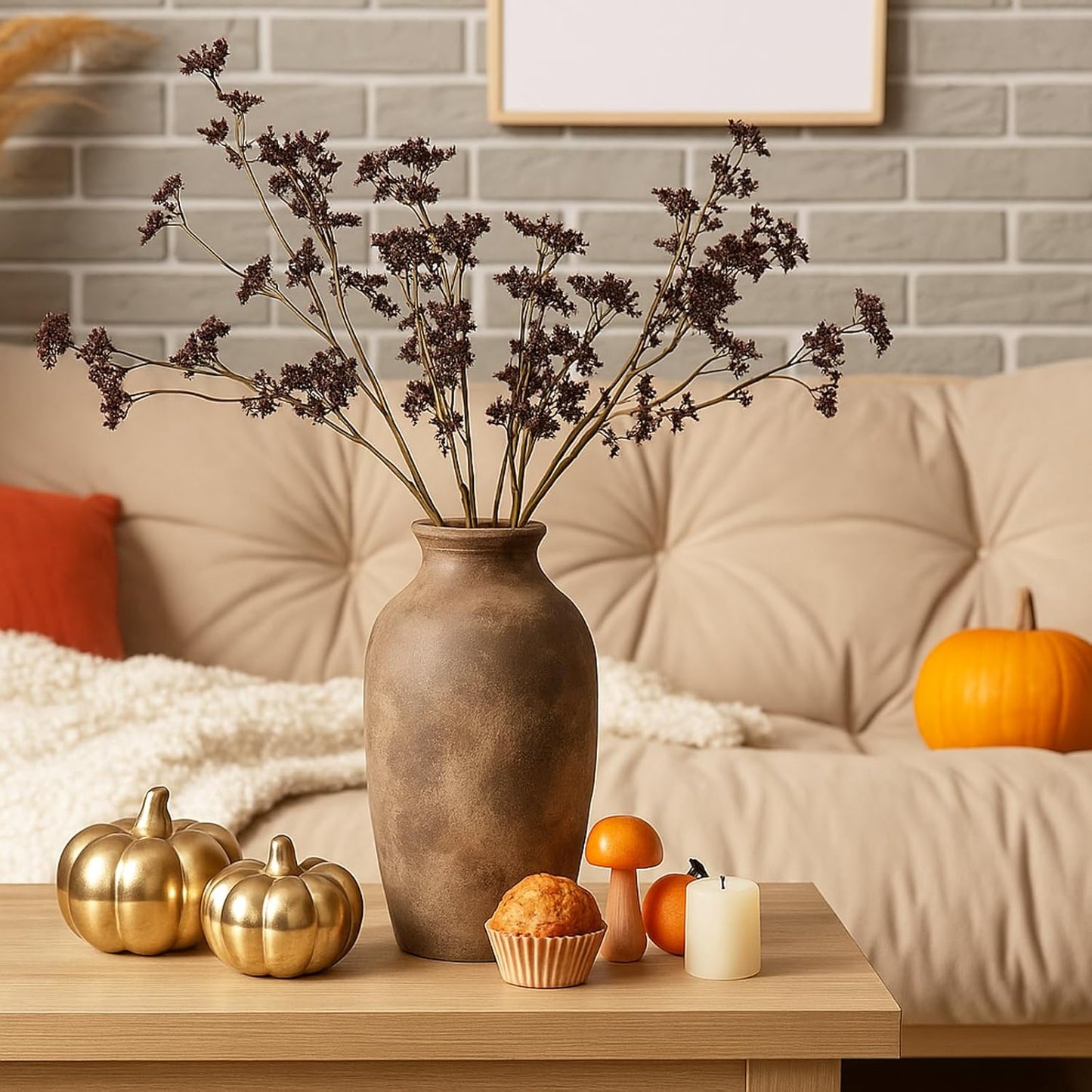 6 Pcs Dusty Plum Berry Stems Spring Faux Eucalyptus Seed Artificial Branches Faux Sedum Berry Spray Picks for Home Mantel Vase Farmhouse Garden Wedding DIY Decorations(Plum)