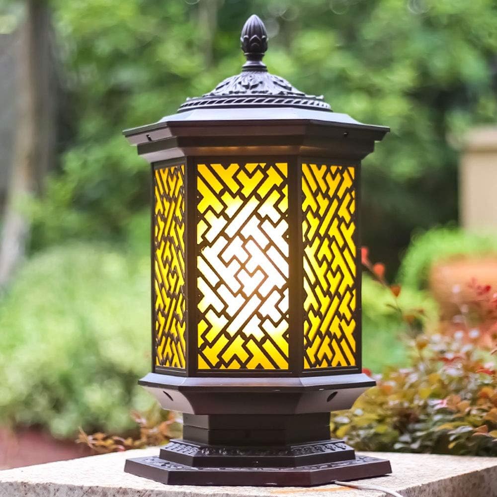Garden Lamp Chinese All-Aluminum Die-Casting LED Column Head Lamp Garden Community Villa Wall Lamp E27 Outdoor Post Lights Fixtures Black in Garden & Outdoor Stadium(Solar Energy-m)