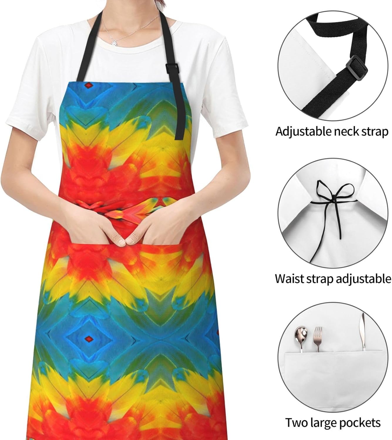 Fantastic Parrot Feather Print 28x33 In Adult Kitchen Apron with Pockets Versatile Chef Smock for Cooking Baking