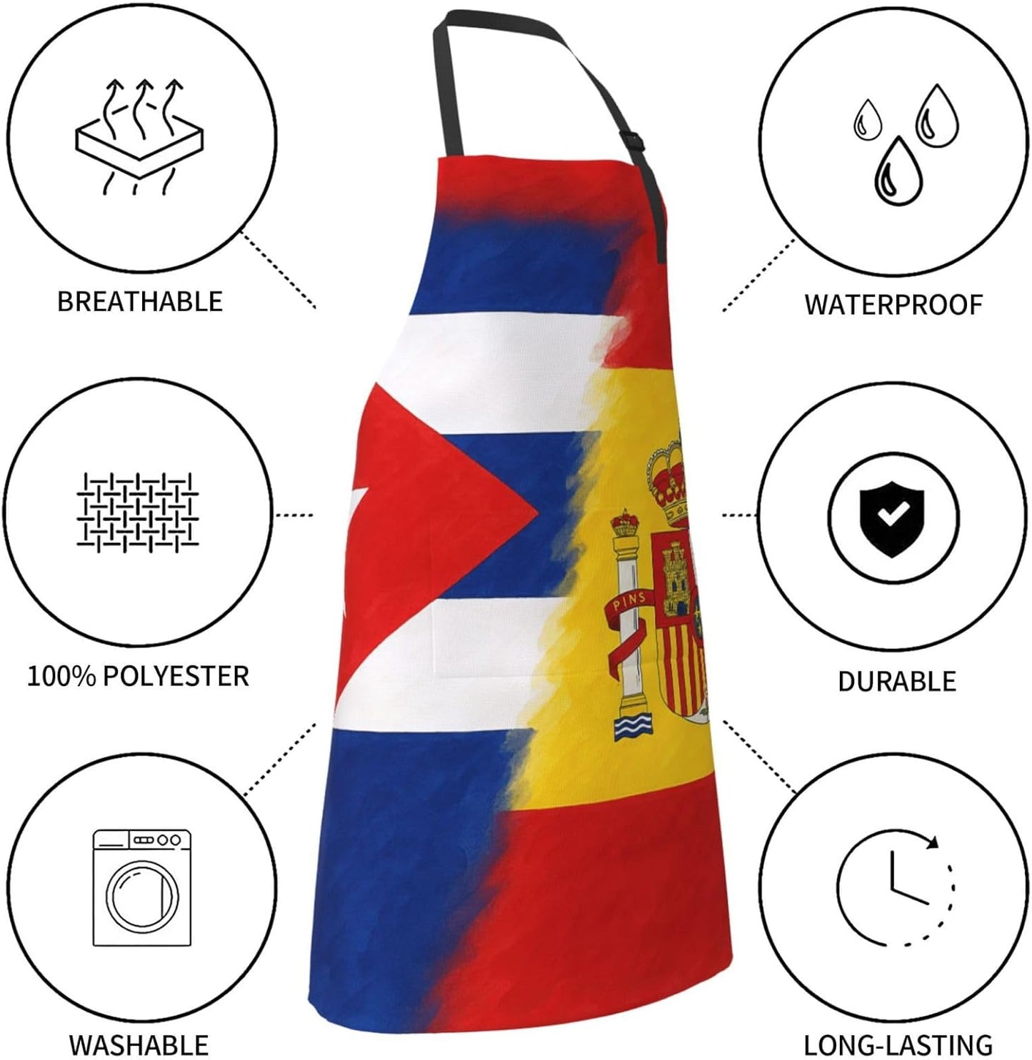 YANYU Cuba and Spain Print 28x33 In Kitchen Apron Stylish Chef Apron with Pockets for Cooking Baking Painting