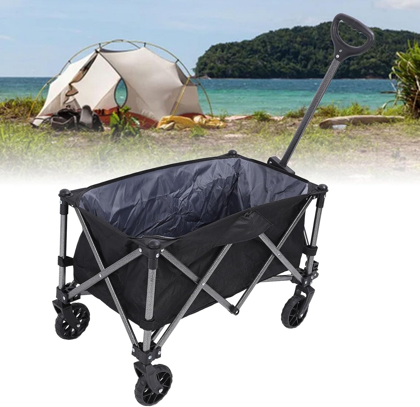 Utility Grocery Wagon, Outdoor Utility Cart, 100L Polyester Steel Folding Wagon Beach Cart with Wheels for Sports Shopping Camping Fishing