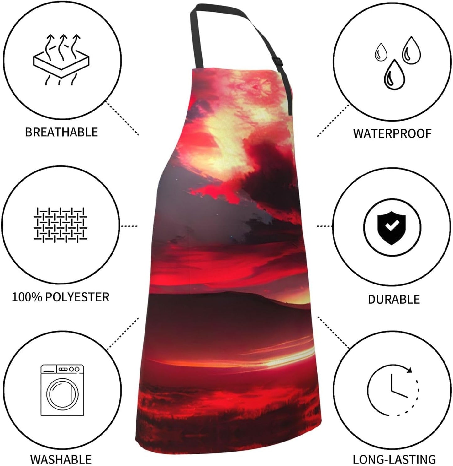 Red Sky at Night Starry print Waterproof chef's apron with pocket apron for kitchen cooking baking barbecue and gardening