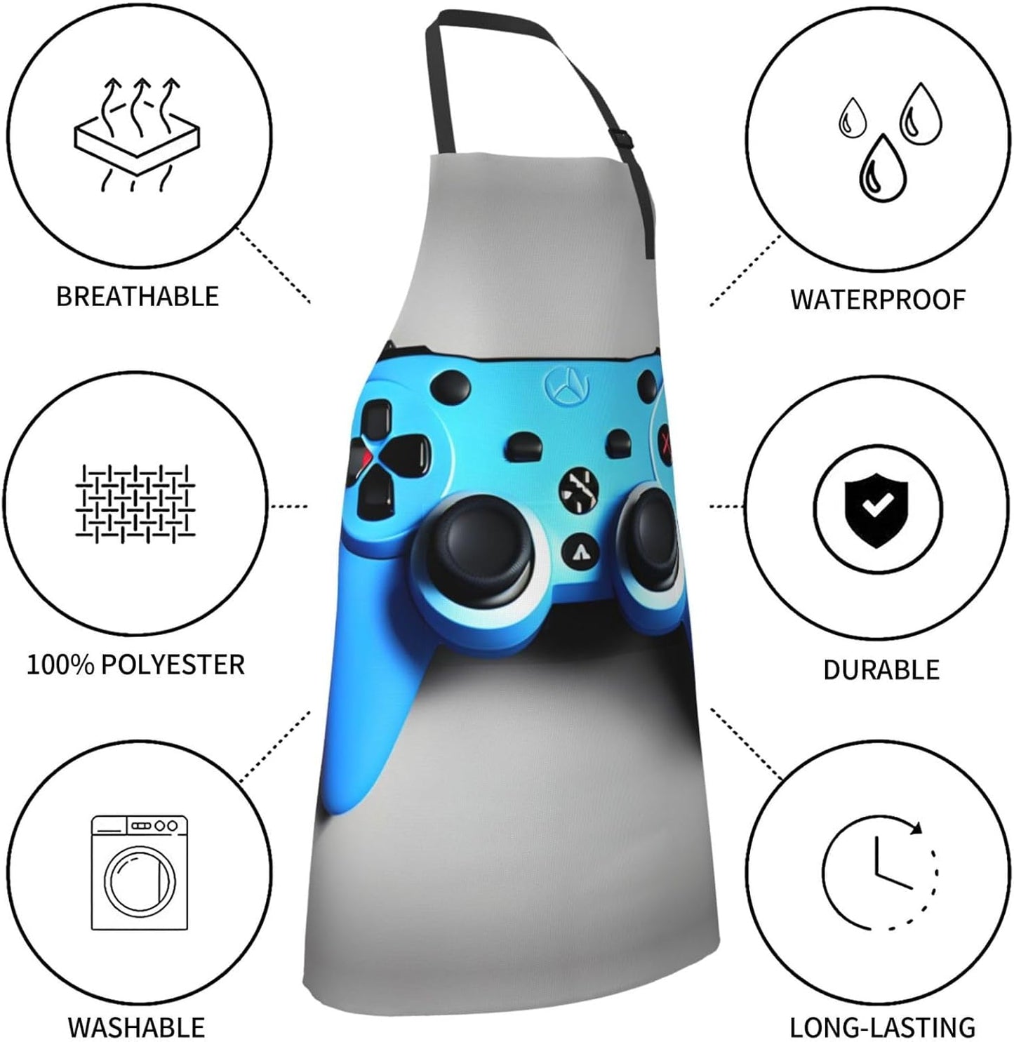 Blue Game Controller Print Laundry apron 28x33 In Waterproof Kitchen A