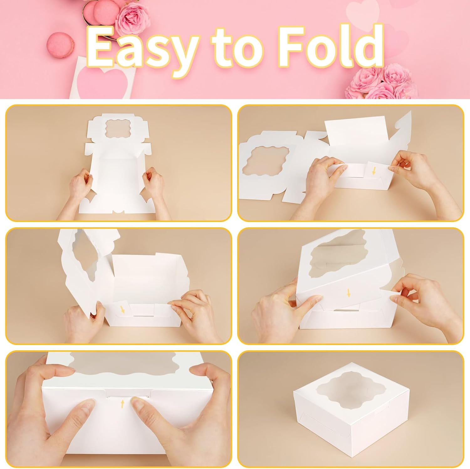 WINKIO 12 Pieces Cookie Boxes with Window, 6×6×3 Inches Treat Boxes fo