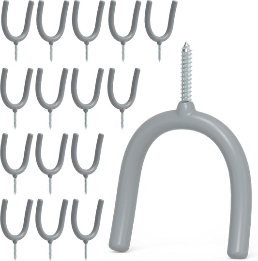 POETISKE Screw in U Utility Hooks Wall Mount Garage Storage Organizer Hanger Hanging Shovels Broom Guitar Garden Tools Heavy Duty Vinyl Holder 16pack