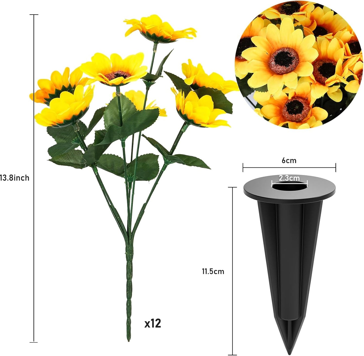 16 Bundles Sunflower Artificial Flowers for Outdoors, Indoor Yellow Fake Floral with Ground Spike for Door Yard Porch Patio Garden Window Box Office Table Kitchen Planter Pot Vase Flowerpot (A)