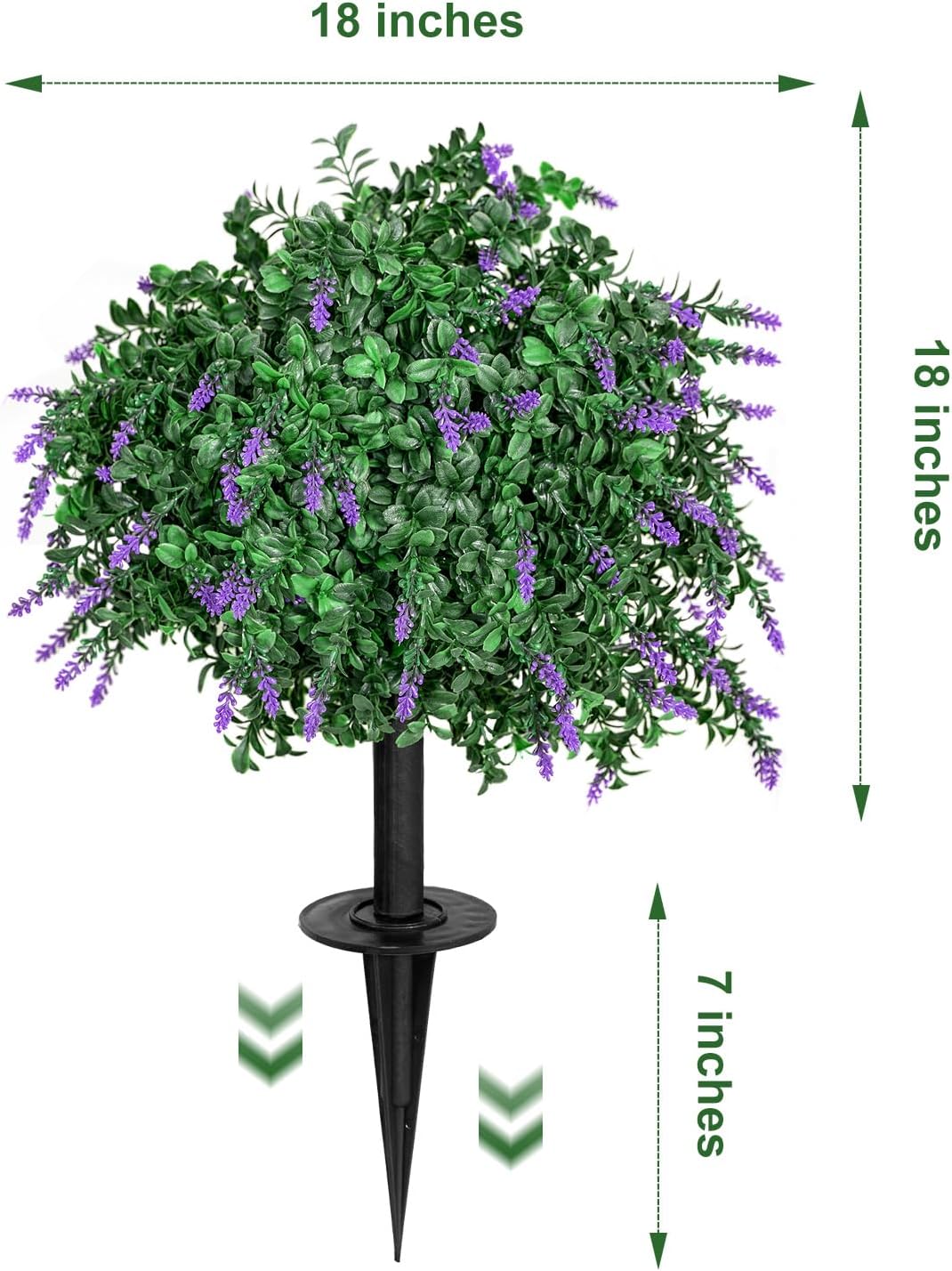 Artificial Lavender Topiary Ball Trees 18" with Ground Spike, Set of 2 UV Resistant Faux Shrubs, Fake Evergreen Boxwood Plant for Outdoor, Indoor, Garden, Yard, Porch, Patio, Front Porch Decor
