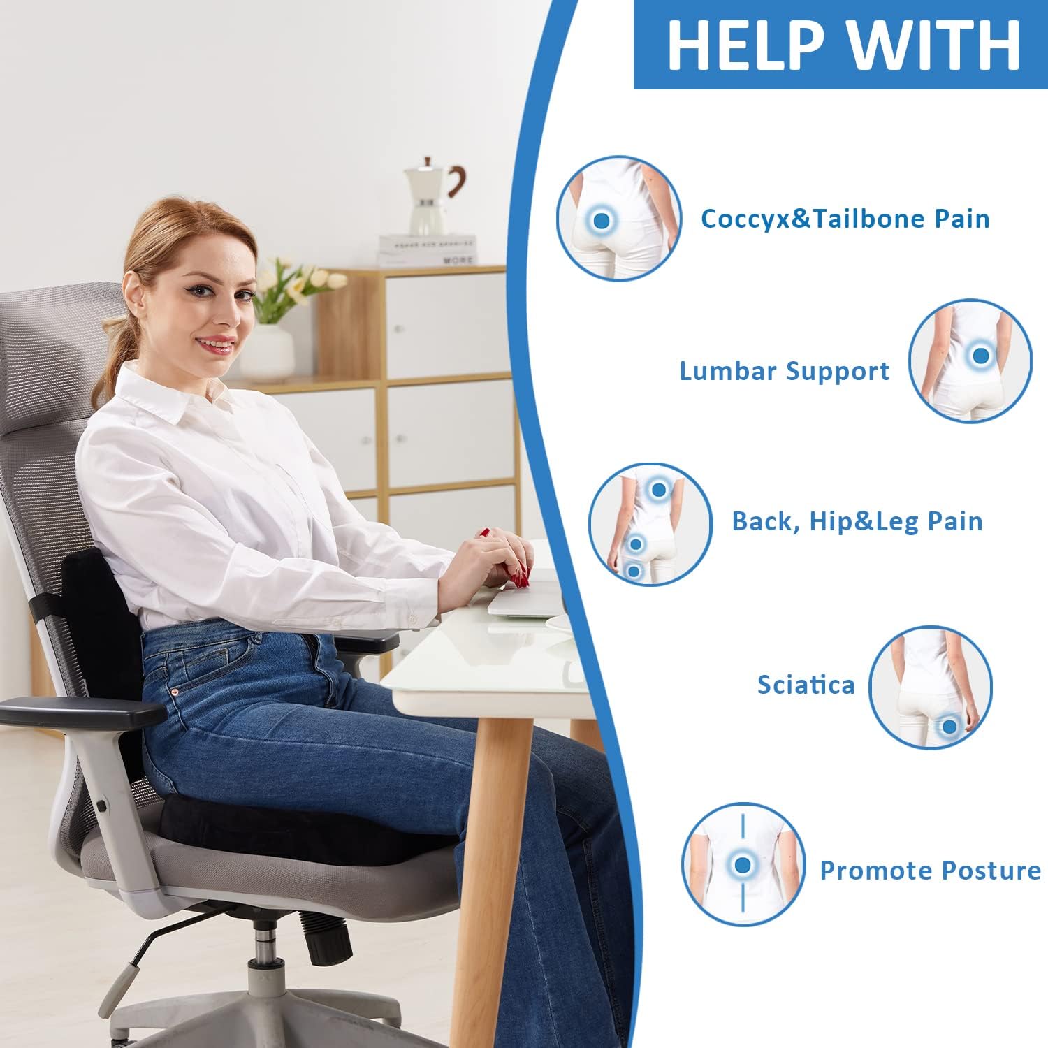 SAIREIDER Seat Cushion and Lumbar Support Pillow for Office Chair, Mem