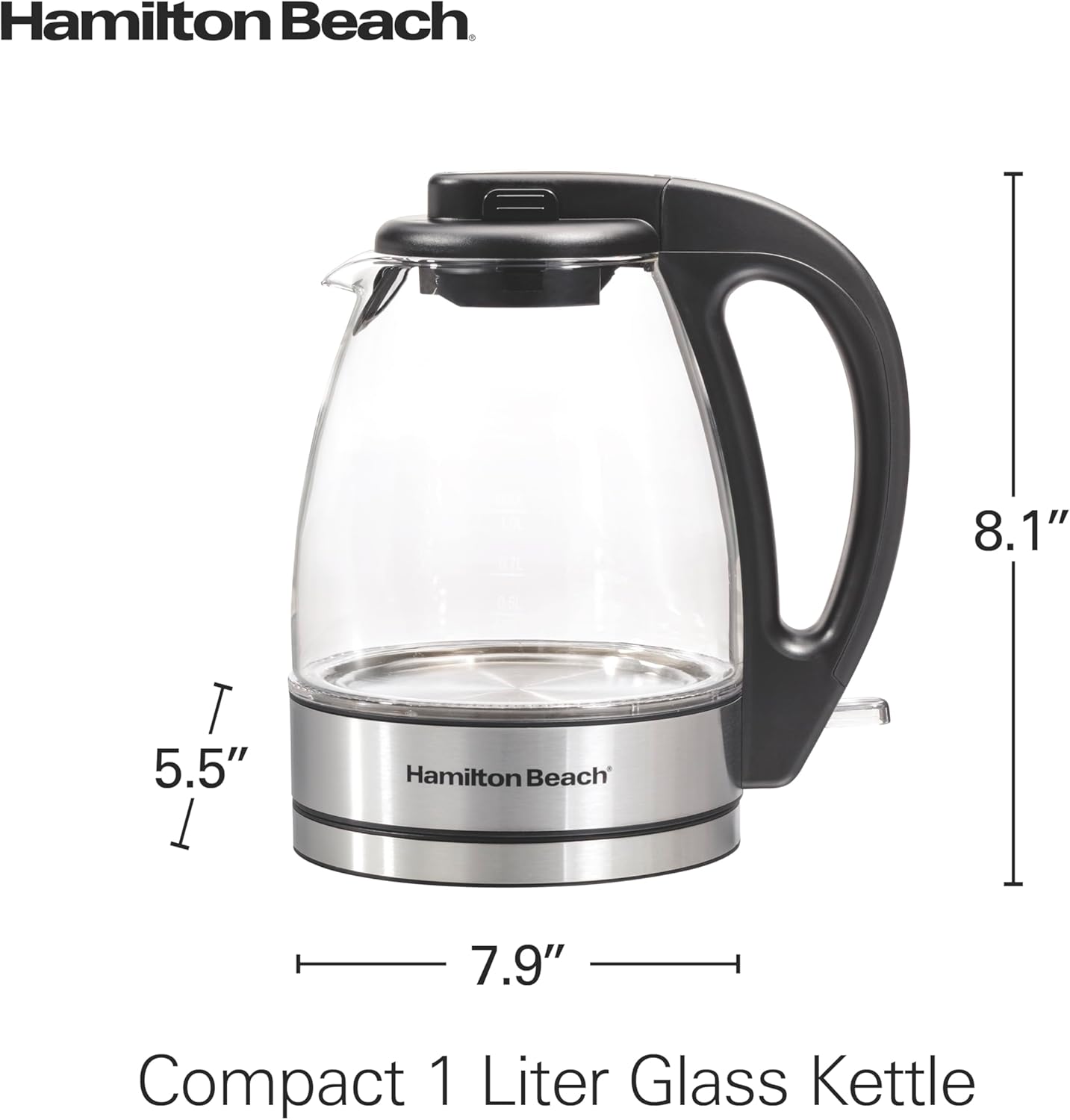 Hamilton Beach Glass Electric Tea Kettle, Water Boiler & Heater, 1 Liter, 1500 Watts for Fast Boiling, BPA Free, Cordless Serving, Auto-Shutoff & Boil-Dry Protection, Soft Blue LED (40930)
