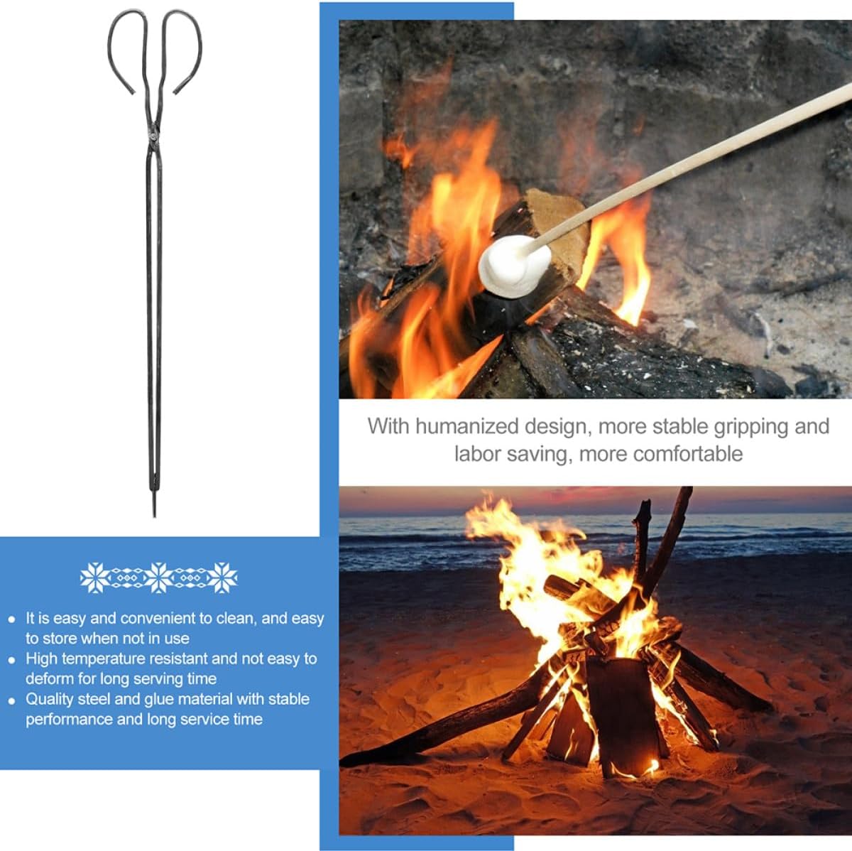 FAVOMOTO 2pcs 50cm Lengthened Iron Charcoal Tongs Household Bbq Clamp 