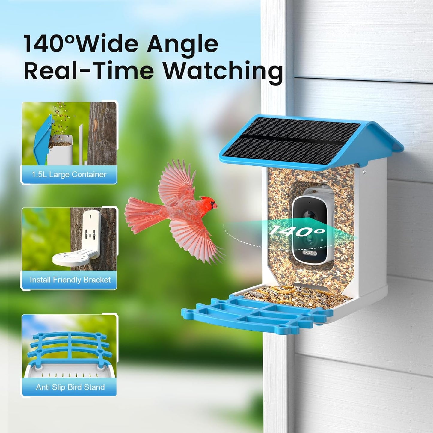 Smart Bird Feeder with Camera, Solar Powered, AI Recognition, Auto-Capture & Instant Notify, Identify 11,000+ Birds, 2K HD Footage, for Bird Enthusiasts, Outdoor Garden.