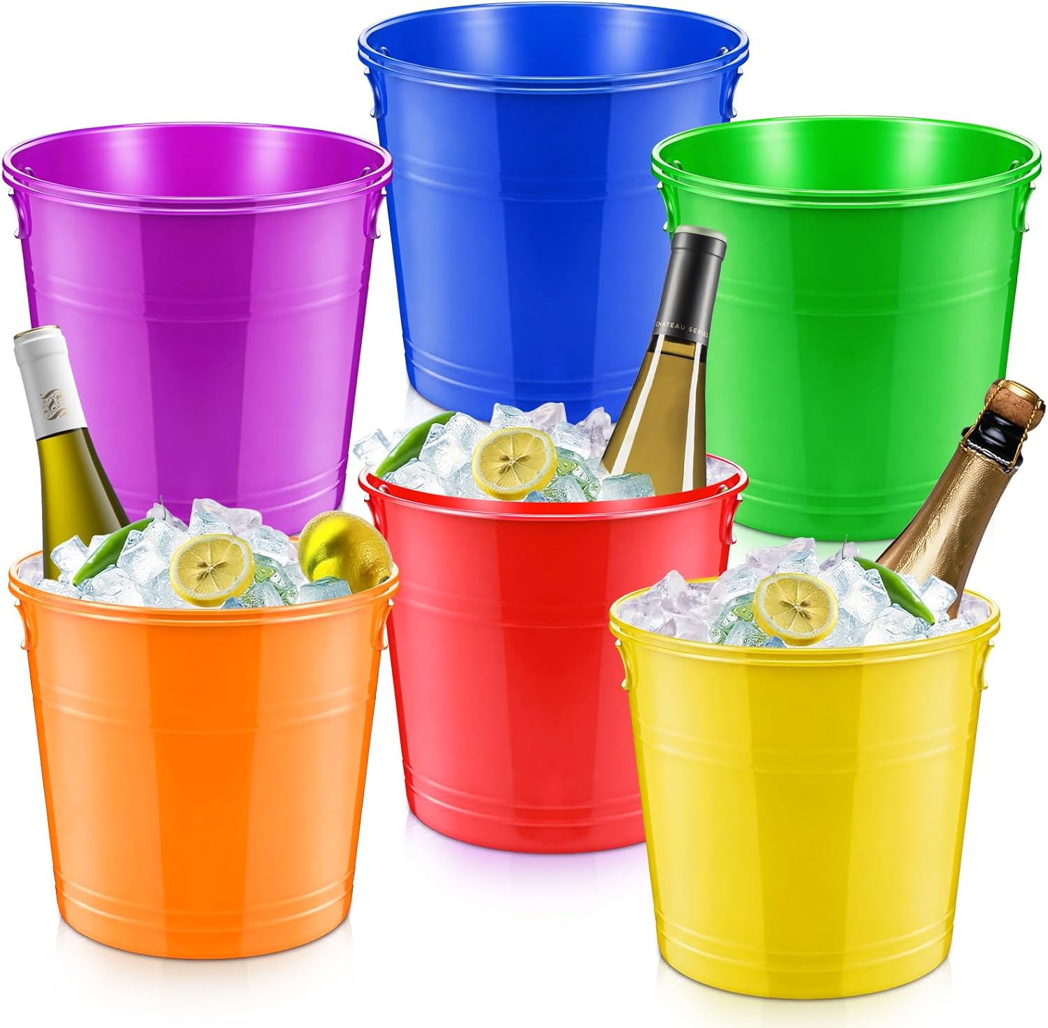 meekoo 12 Pcs Plastic Buckets with Handles Bulk Colorful Ice Buckets 3