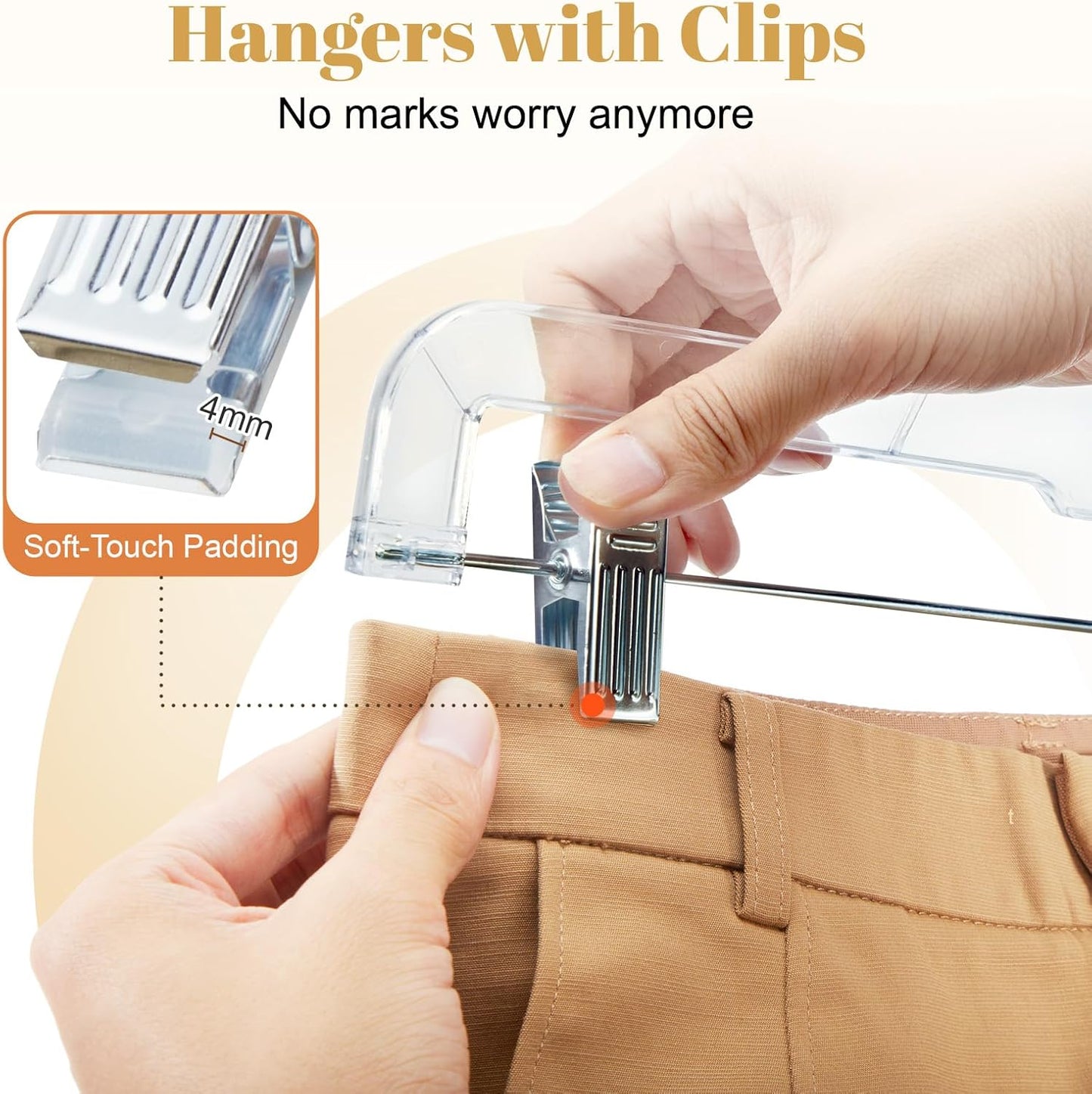 HOUSE DAY 12 Pack 14 inch Clear Plastic Skirt Hangers with Adjustable Clips, Pants Hangers 360-Rotating Swivel Hook, Clip Hangers for Pants, Trousers, Skirts, Jeans, Bulk Plastic Hangers