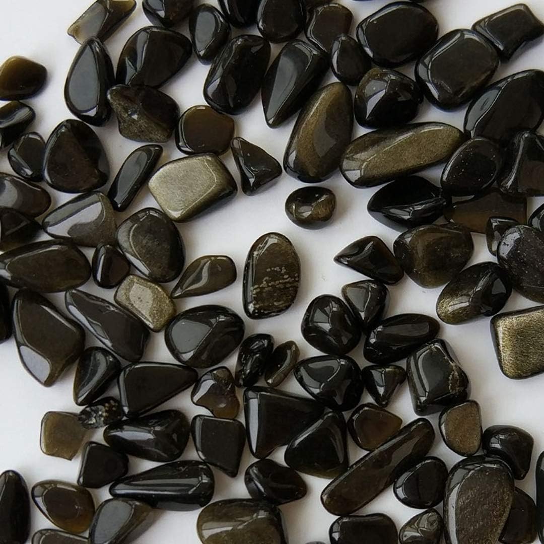 IMALY Gold Obsidian Tumbled Chips Stone Polished Crushed Healing Crystal Quartz Pieces Irregular Shaped Stones for Home Decorative Stones Vases Plants Succulents 0.5lb