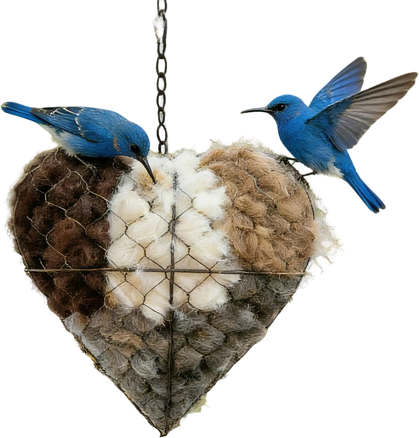 Handmade Fiber Bird Nesting Heart, Refillable Nature Wool Material Hou