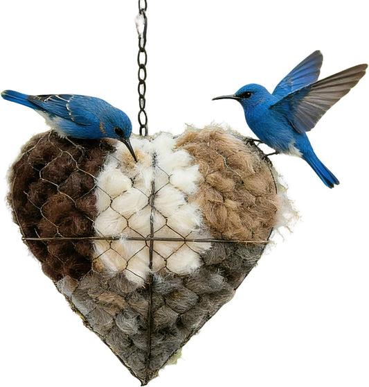 Handmade Fiber Bird Nesting Heart, Refillable Nature Wool Material Hou