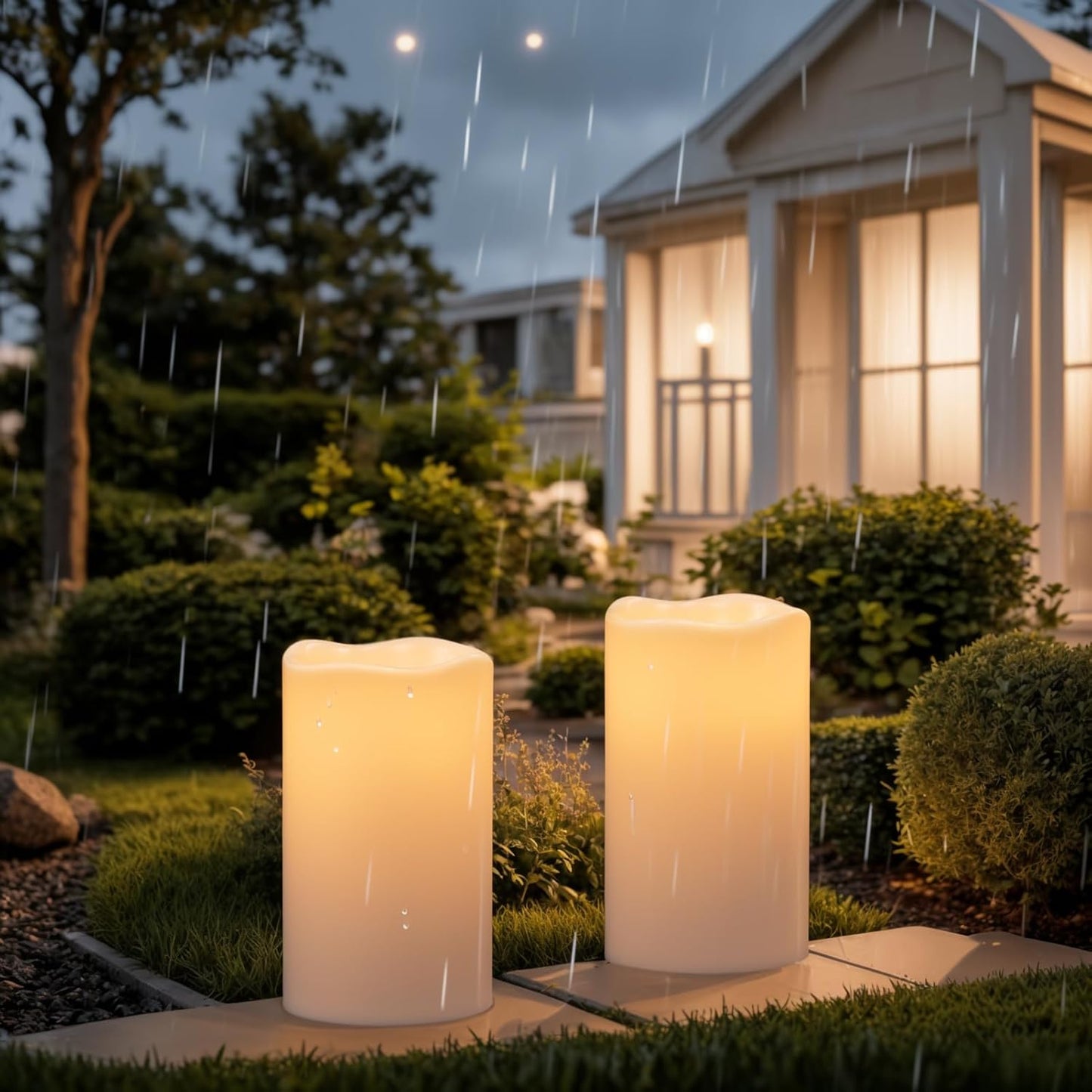 Eldnacele 5" Solar Outdoor Flameless Candles Dusk to Dawn Waterproof Rechargeable White Plastic LED Flickering Pillar Candles for Lantern Garden Patio Porch Home Decor