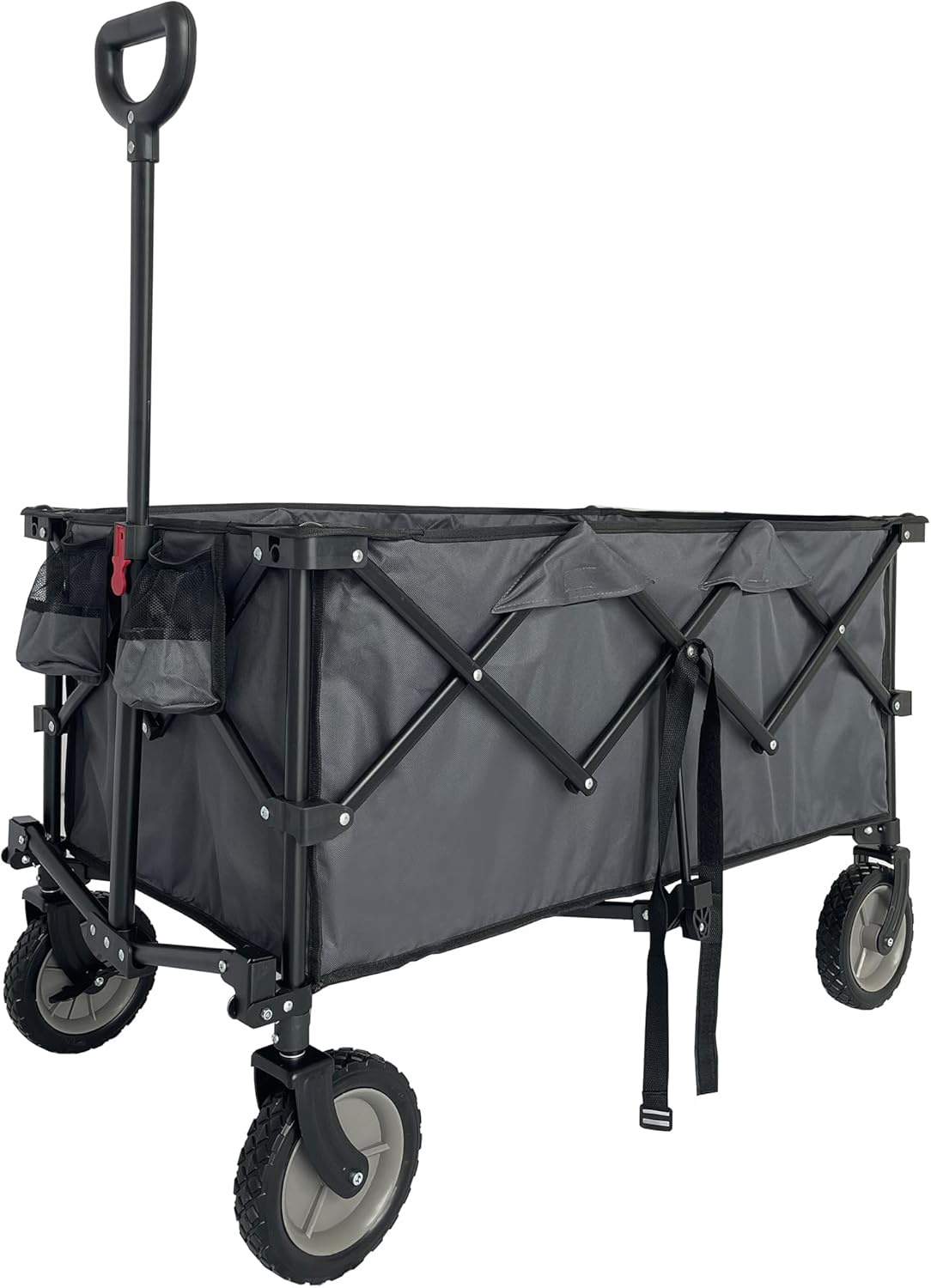 Outdoor Steel Wagon Cart Garden Wagon with Adjustable Handles 2 Cup Holders Wheels 220LBS Large Loading Capacity Collapsible