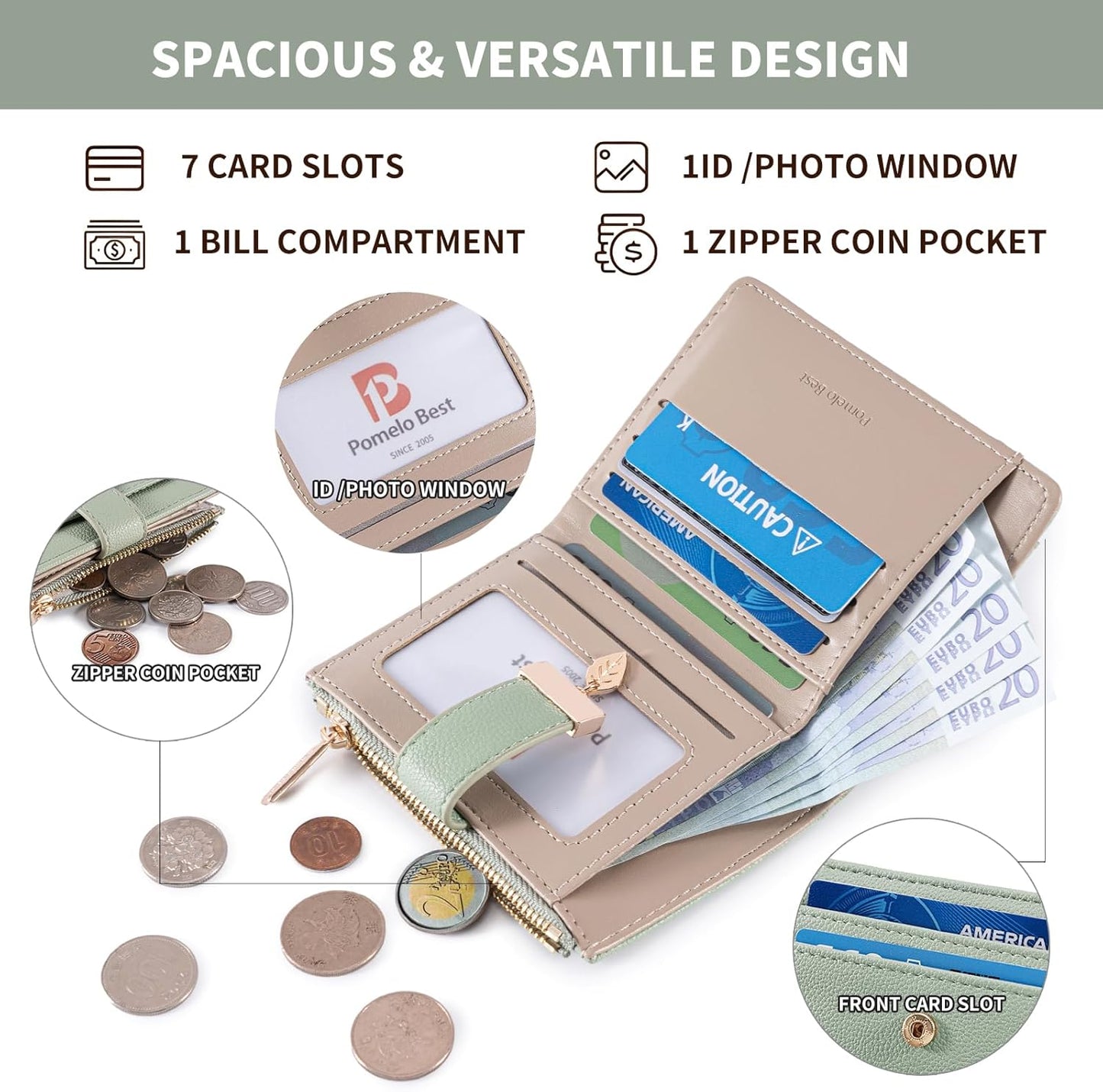 Pomelo Best Small Wallet Women RFID Blocking Bifold Soft Leather Card 