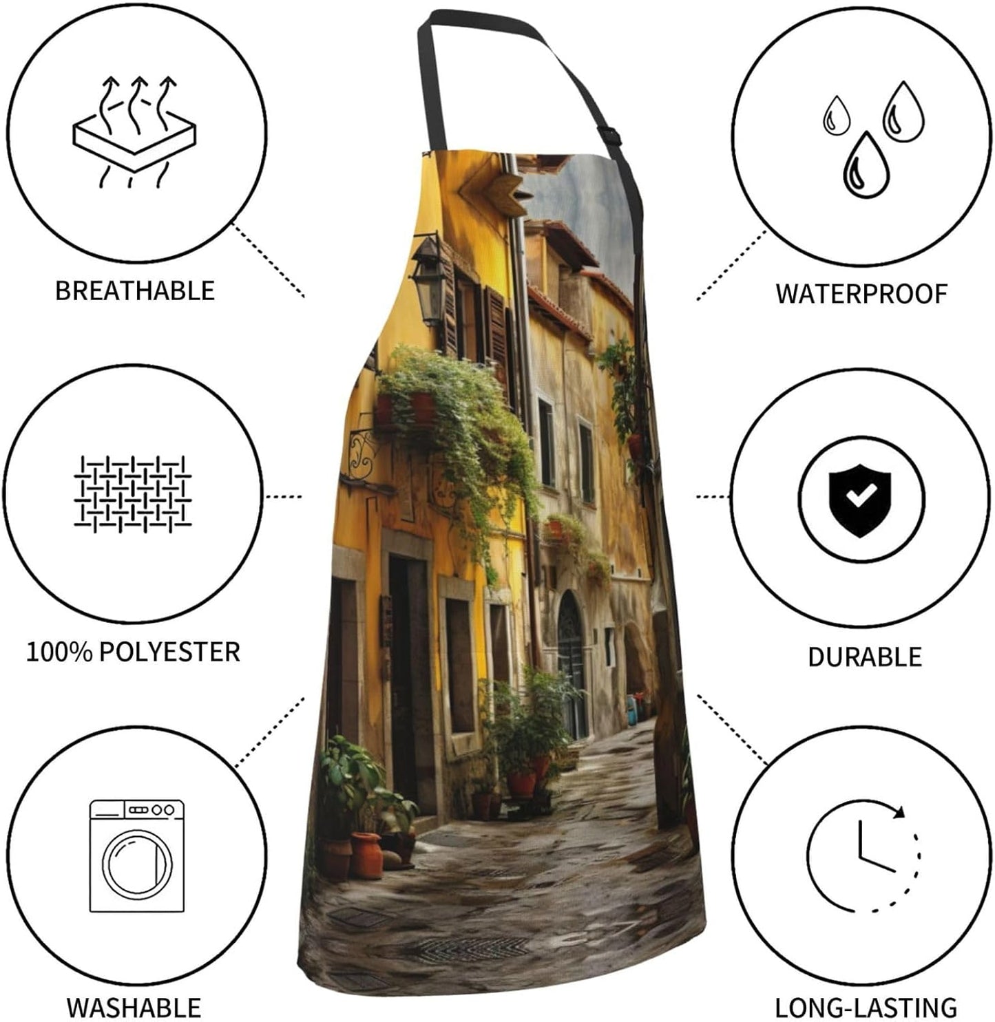 Italian Old Street print Waterproof apron with pocket adjustable cooking apron for adult kitchen bibs to bake
