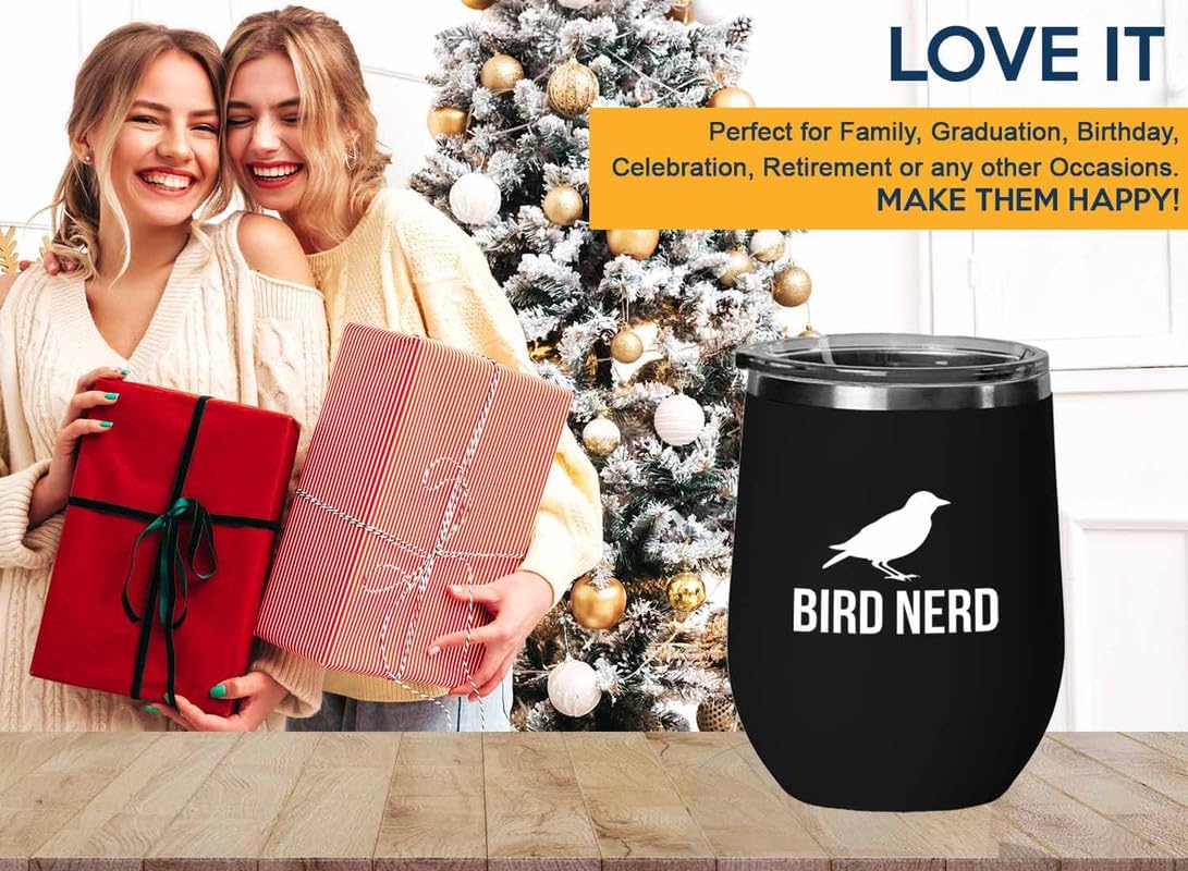 Birding Black Edition Wine Tumbler 12oz - Bird nerd - Bird Feeder Back