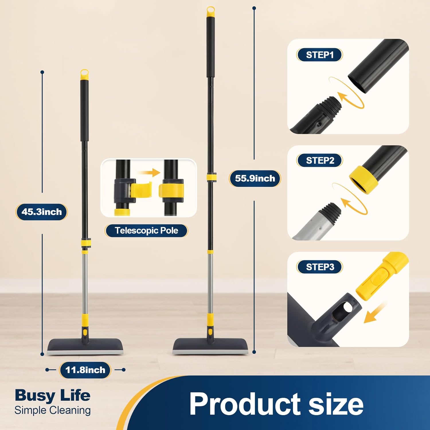 Yocada Floor Scrub Brush Telescopic Handle 2 in 1 Scrape Brush Stiff B