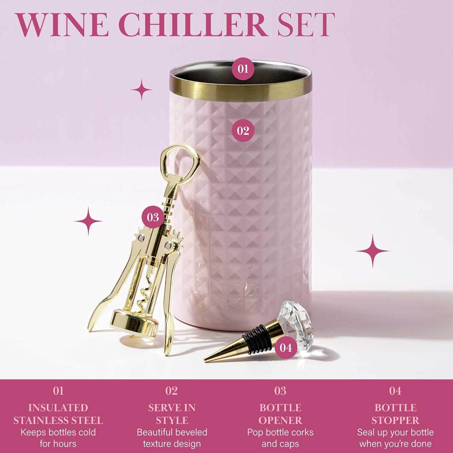 Paris Hilton Wine Bottle Chiller Set, Insulated Double Wall Chiller, G