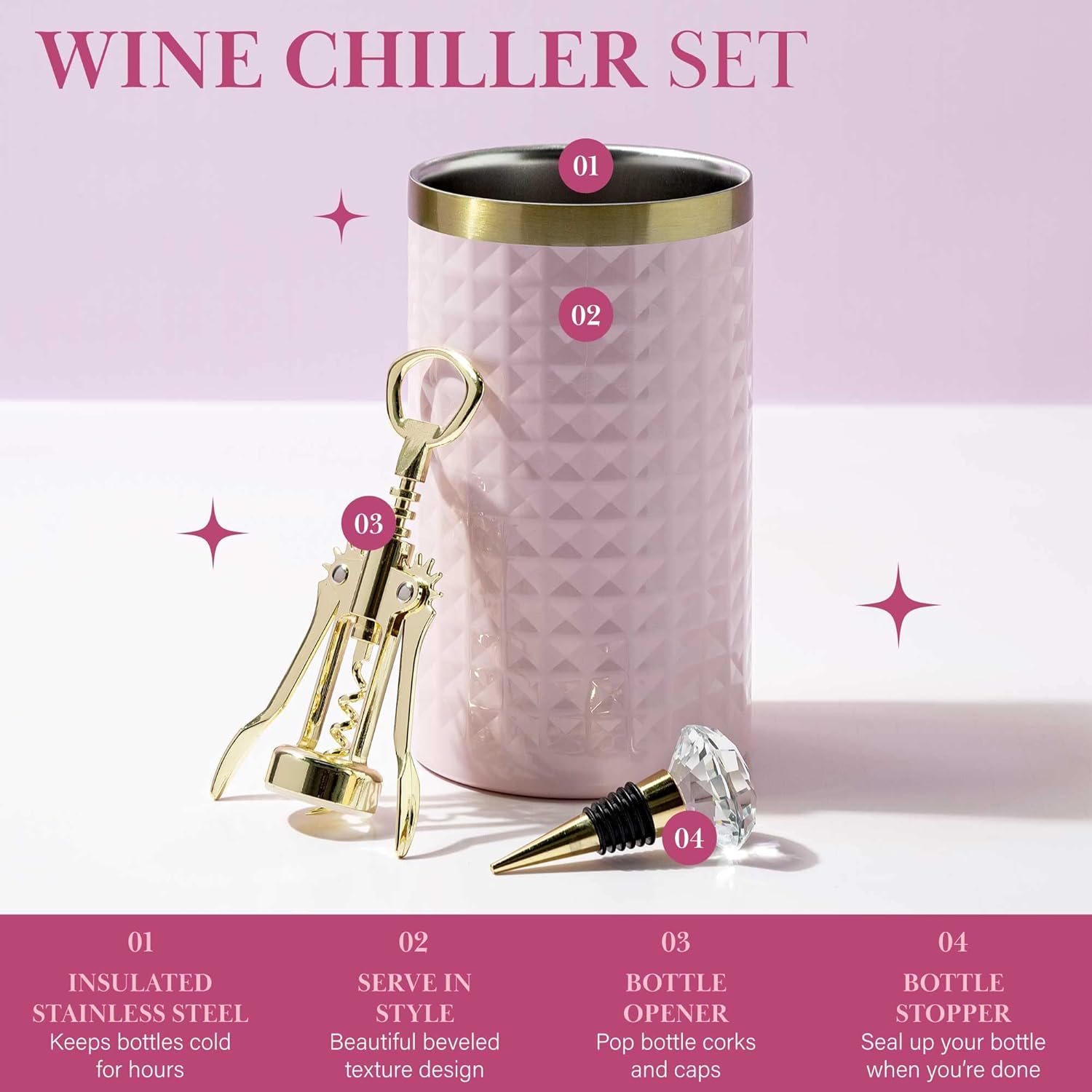 Paris Hilton Wine Bottle Chiller Set, Insulated Double Wall Chiller, G