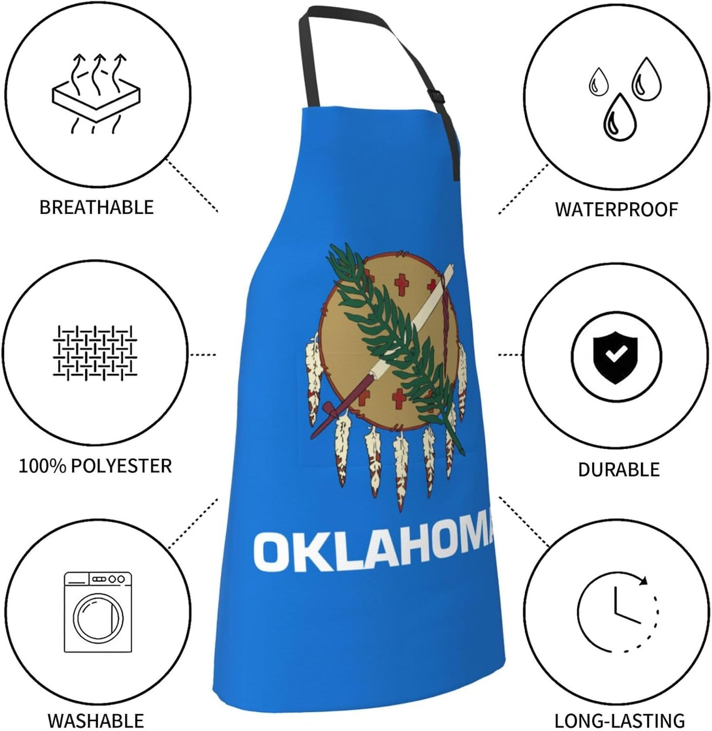 YANYU Oklahoma State Flag Print 28x33 In Kitchen Apron Stylish Chef Apron with Pockets for Cooking Baking Painting