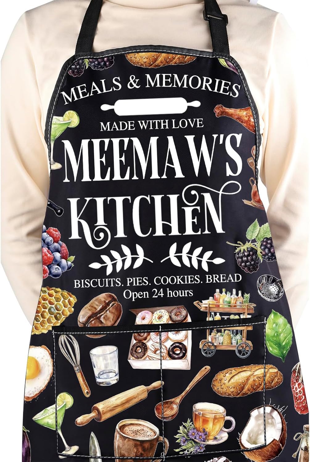 WCGXKO Meemaw’s Kitchen Apron Grandmother Birthday Gift Best Meemaw Ever Merch Mother’s Day Gift for Grandma