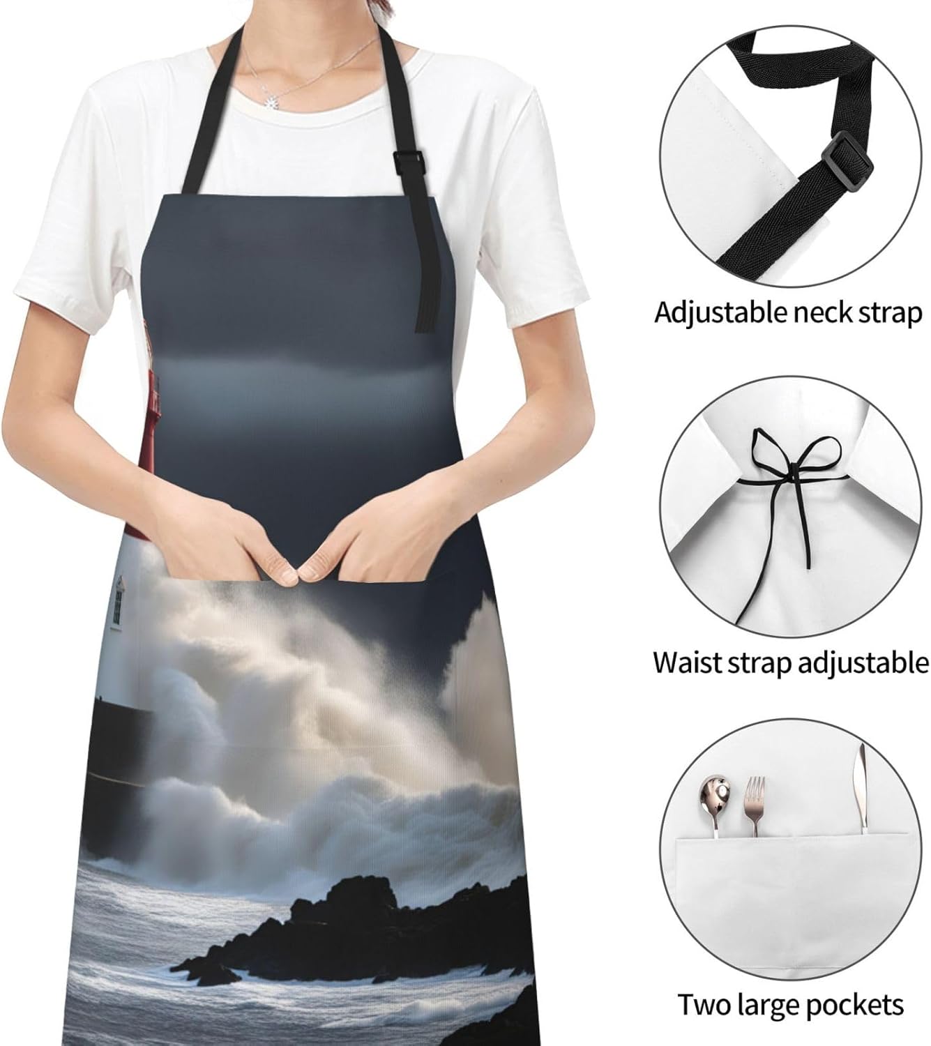Lighthouse In Storm print Waterproof chef's apron with pocket apron fo