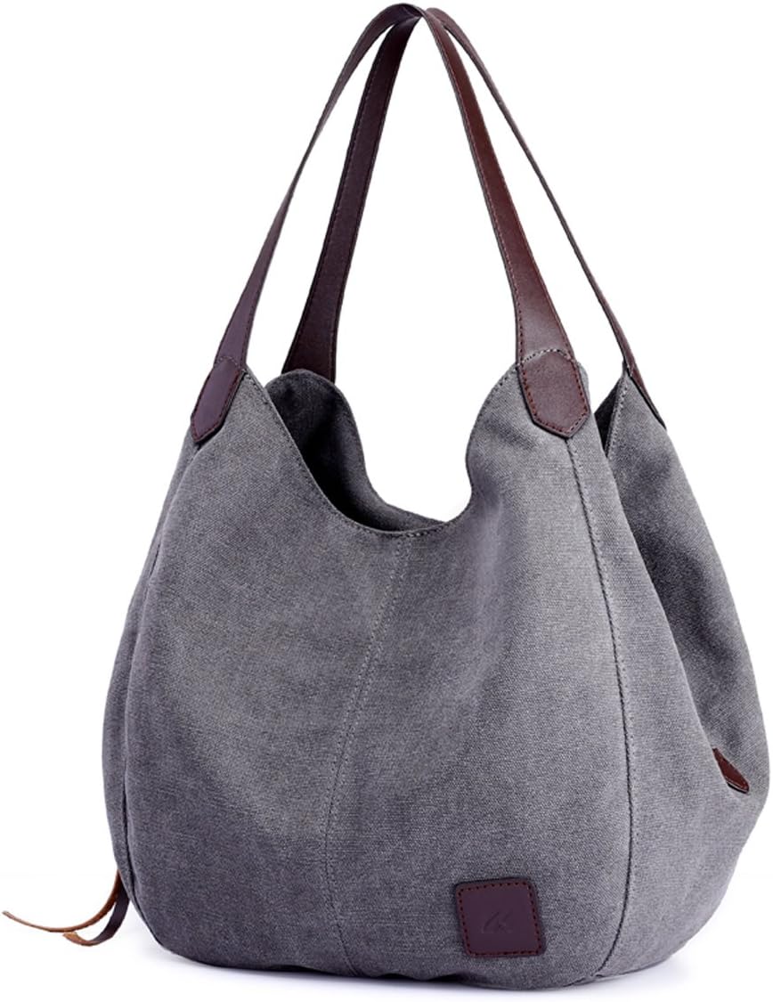 DOURR Women's Multi-pocket Shoulder Bag Fashion Cotton Canvas Handbag 